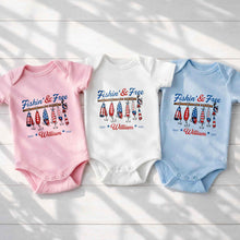 Load image into Gallery viewer, Personalized Baby Onesie Fishing Lures Design Custom Name Gift
