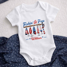 Load image into Gallery viewer, Personalized Baby Onesie Fishing Lures Design Custom Name Gift
