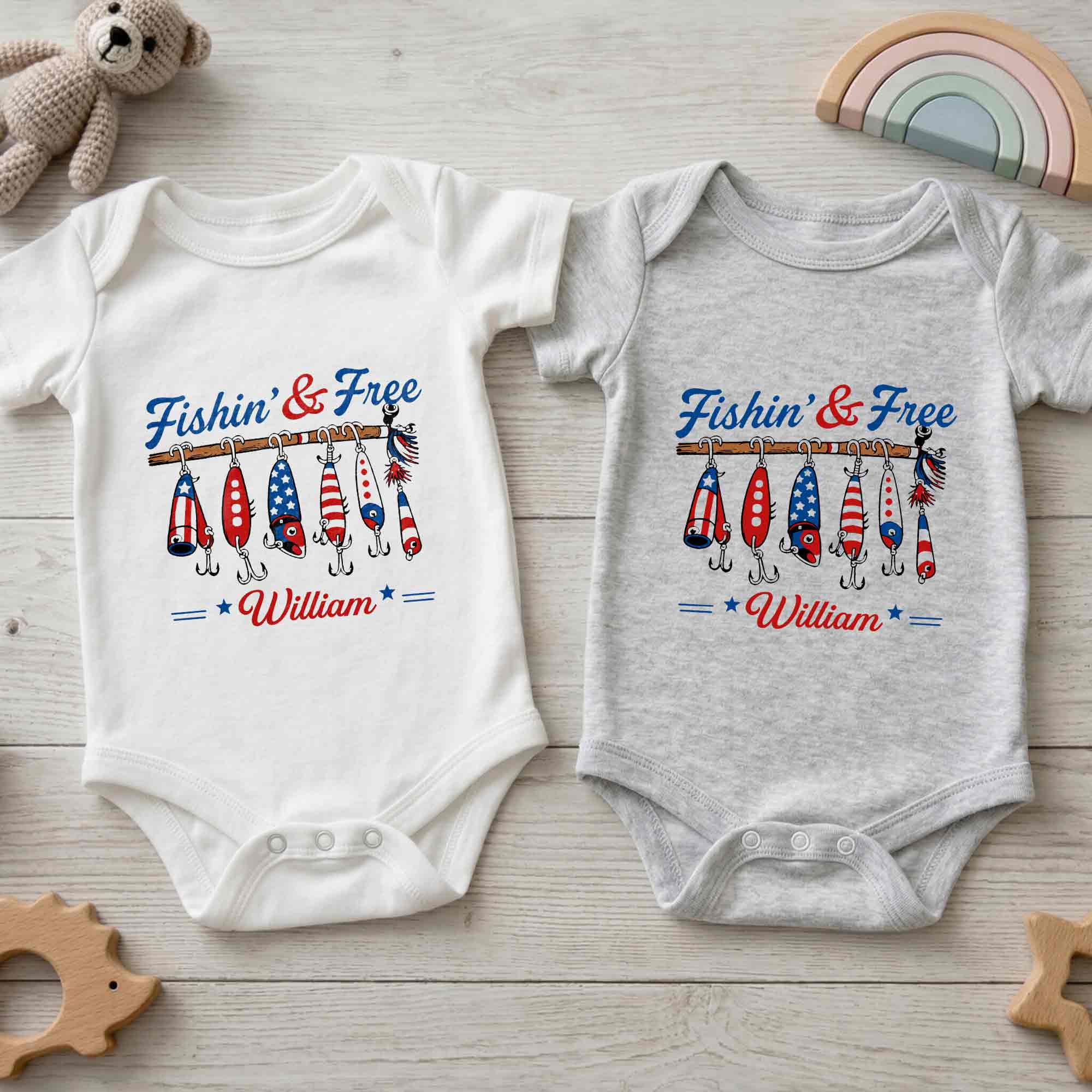 Personalized Baby Onesie Fishing Lures Design Custom Name Gift