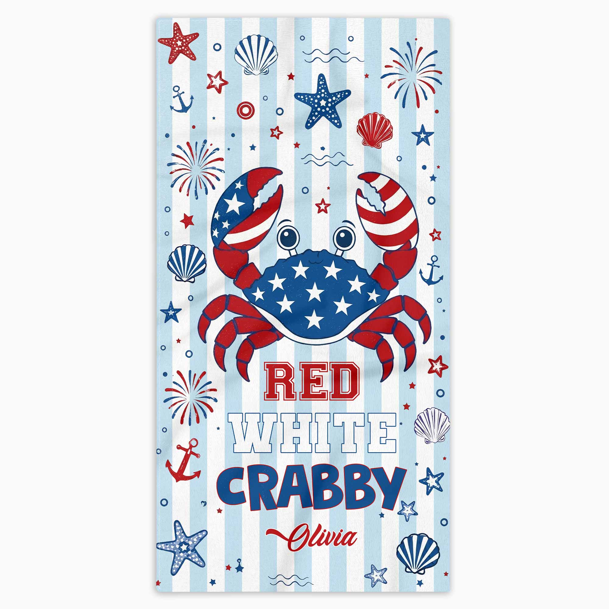 Personalized Crab Beach Towel Custom Name Patriotic Gift
