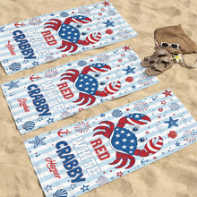 Load image into Gallery viewer, Personalized Crab Beach Towel Custom Name Patriotic Gift
