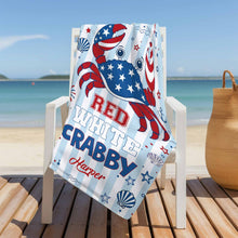 Load image into Gallery viewer, Personalized Crab Beach Towel Custom Name Patriotic Gift
