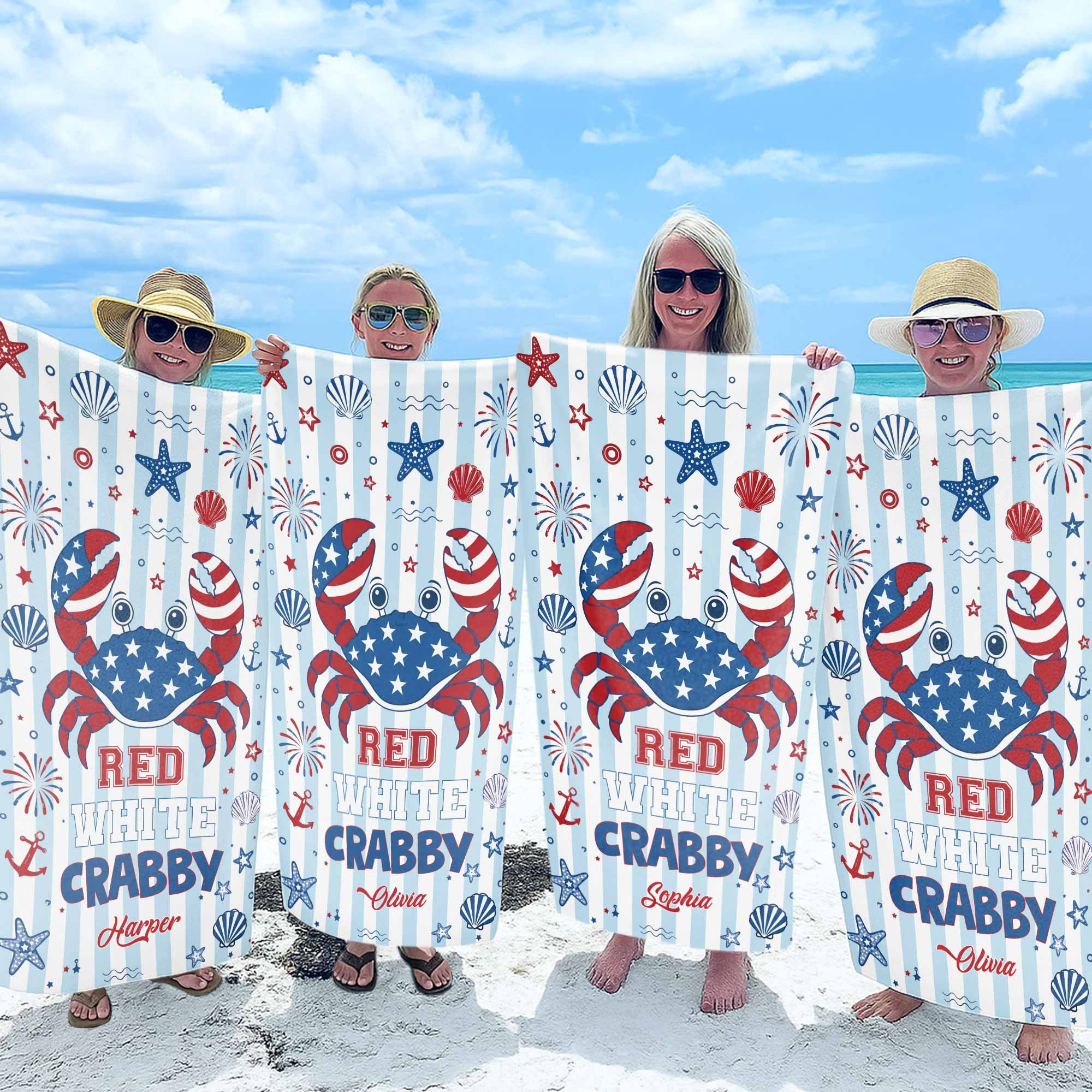 Personalized Crab Beach Towel Custom Name Patriotic Gift