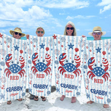 Load image into Gallery viewer, Personalized Crab Beach Towel Custom Name Patriotic Gift

