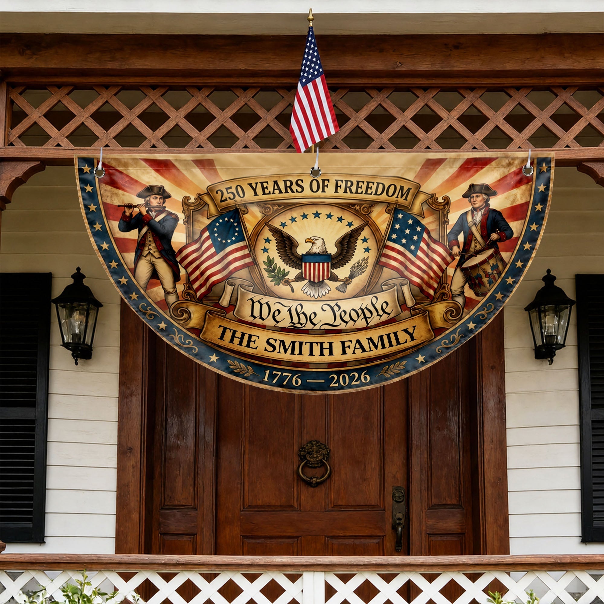 Personalized Non-Pleated Fan Flag Custom Family Name 4th of July Gift