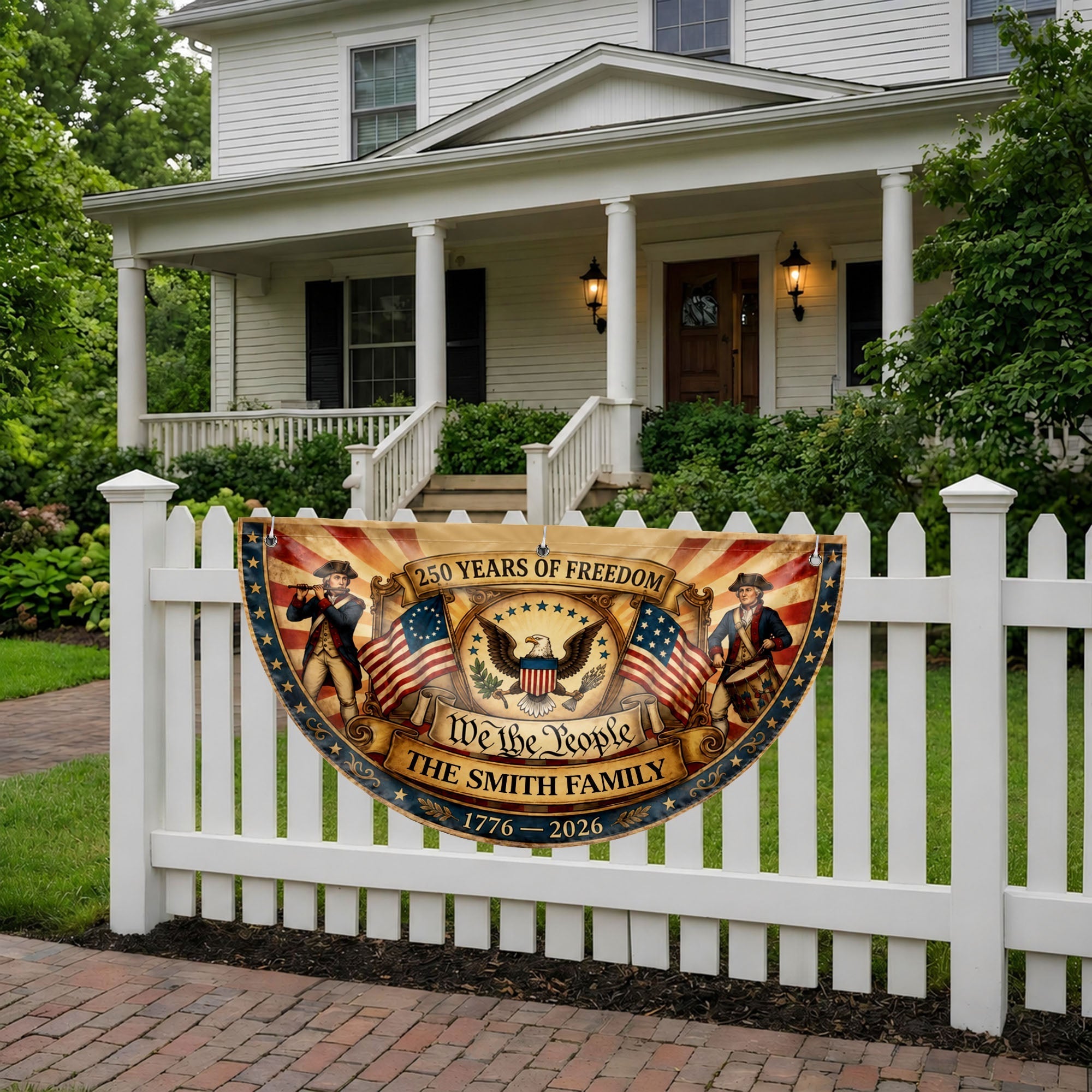 Personalized Non-Pleated Fan Flag Custom Family Name 4th of July Gift