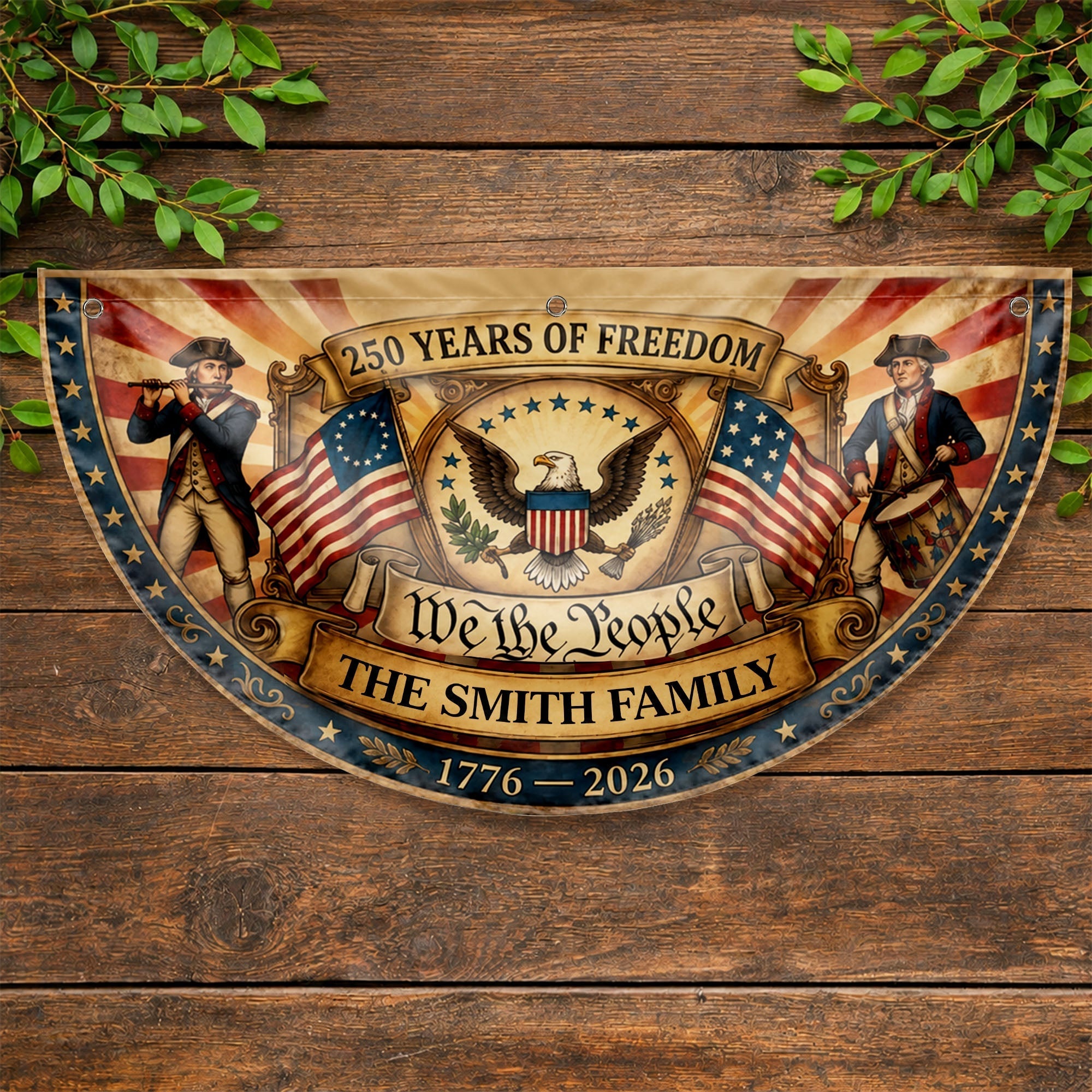 Personalized Non-Pleated Fan Flag Custom Family Name 4th of July Gift