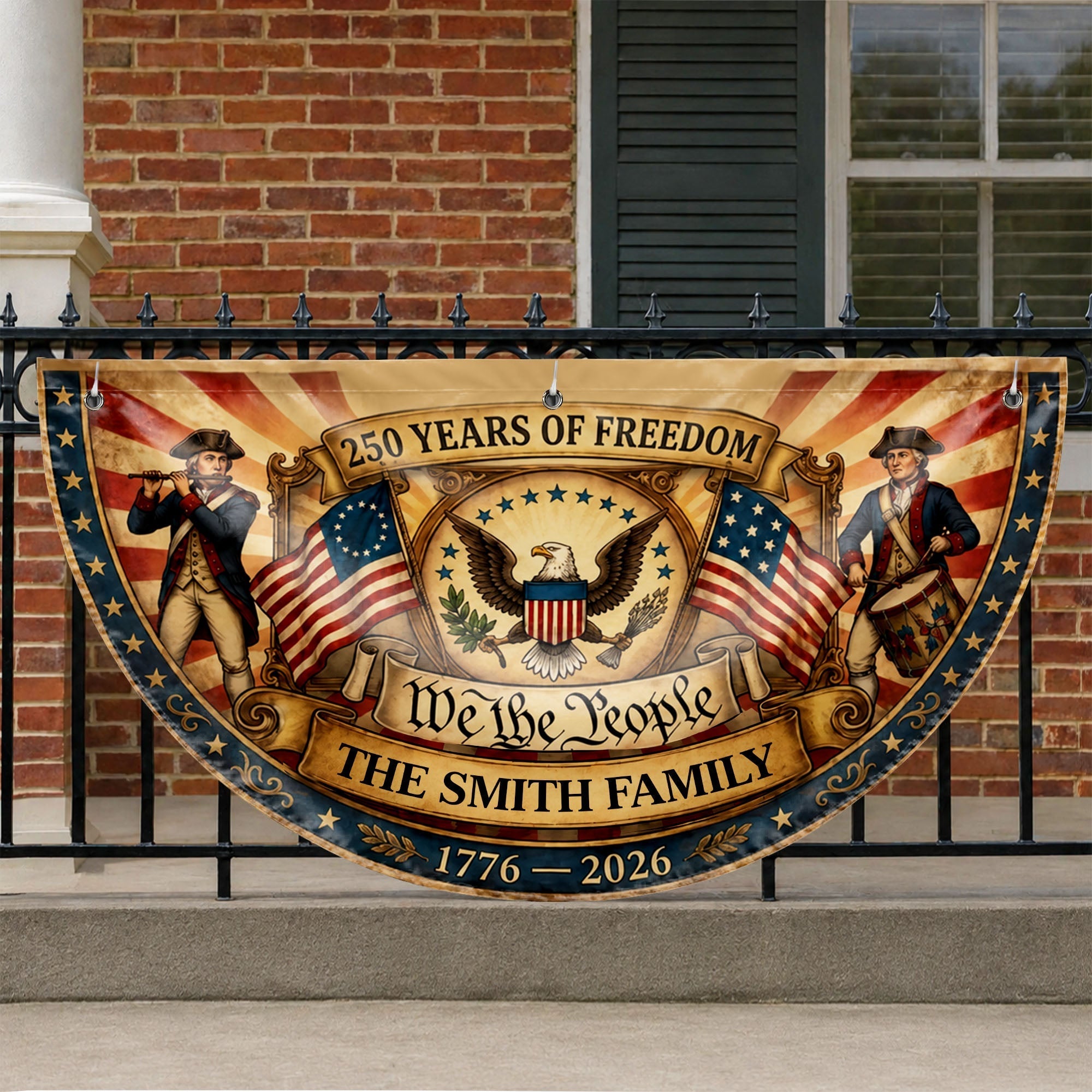 Personalized Non-Pleated Fan Flag Custom Family Name 4th of July Gift