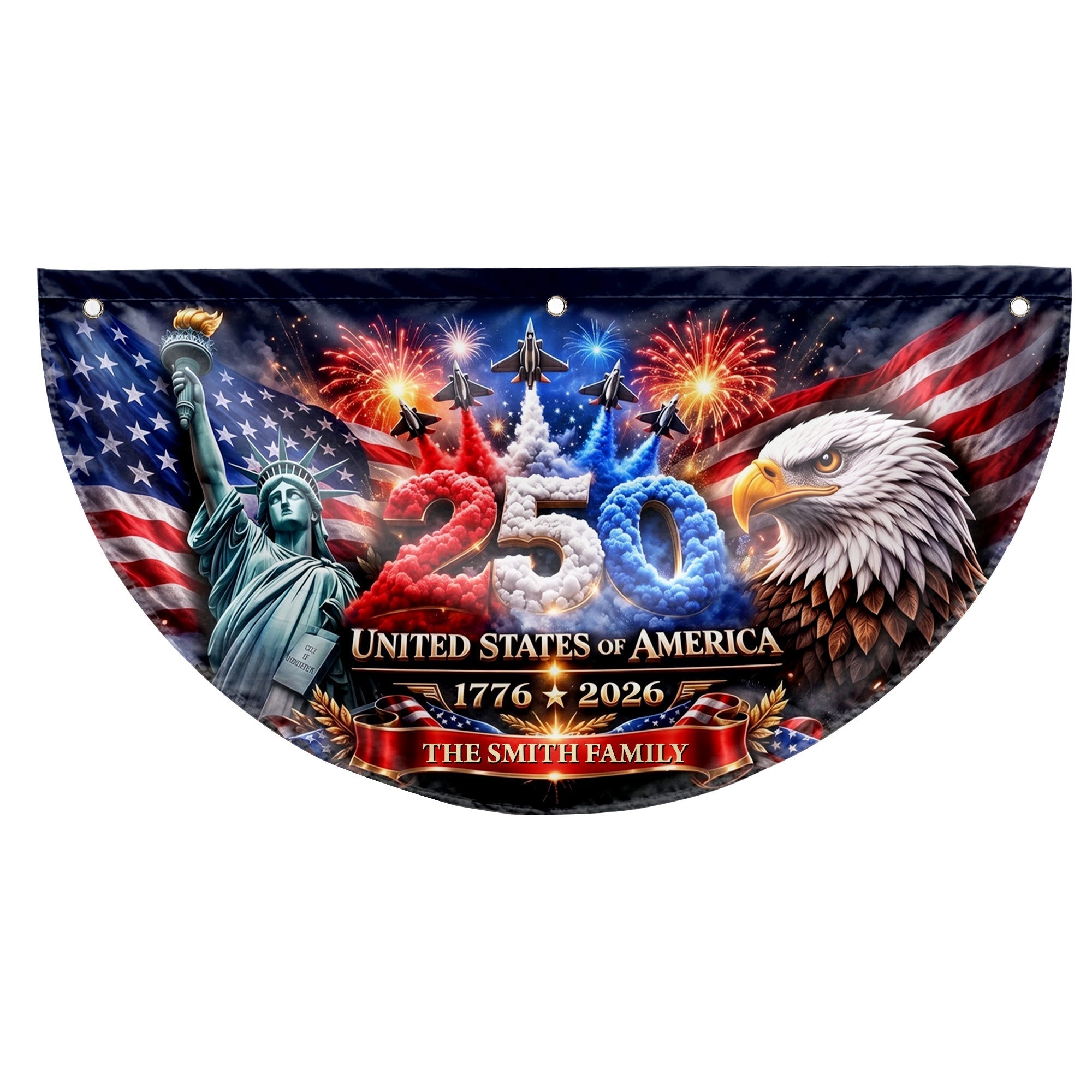 Personalized Non-Pleated Fan Flag Custom Family Name 4th of July Decoration