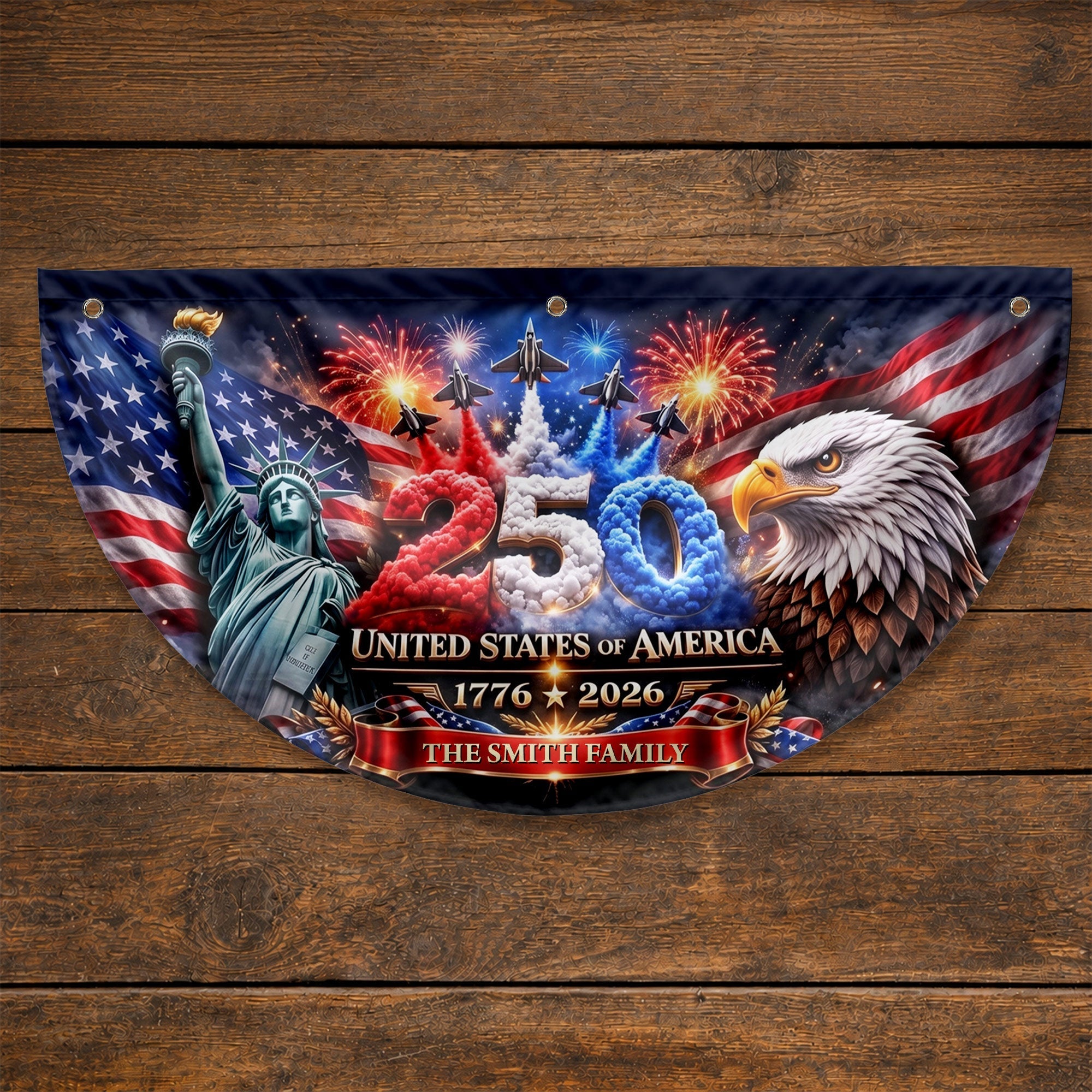 Personalized Non-Pleated Fan Flag Custom Family Name 4th of July Decoration
