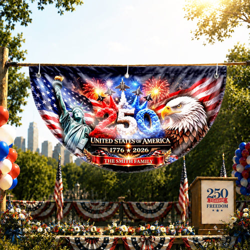 Personalized Non-Pleated Fan Flag Custom Family Name 4th of July Decoration