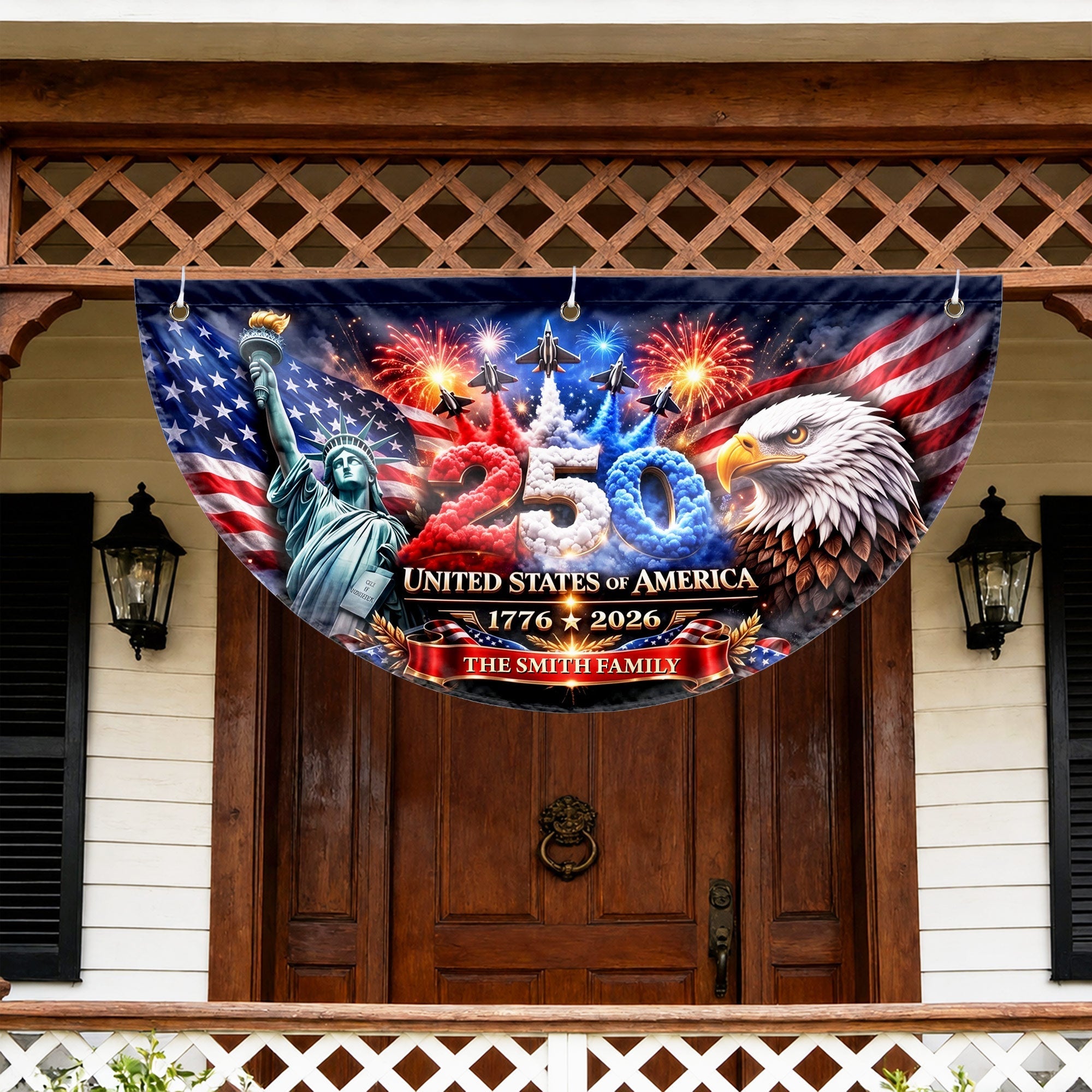 Personalized Non-Pleated Fan Flag Custom Family Name 4th of July Decoration