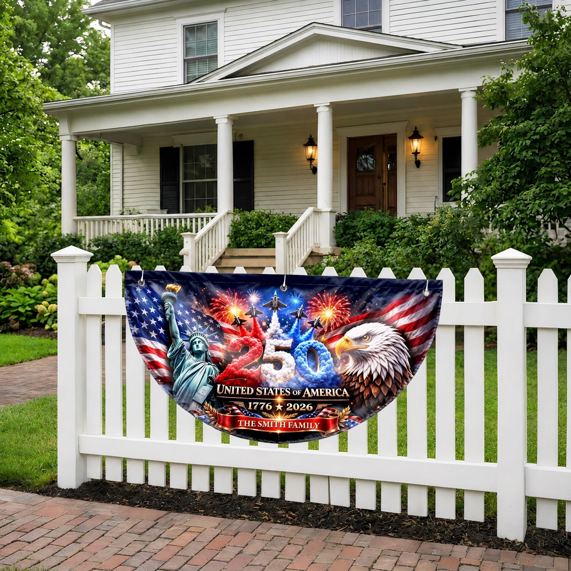 Personalized Non-Pleated Fan Flag Custom Family Name 4th of July Decoration