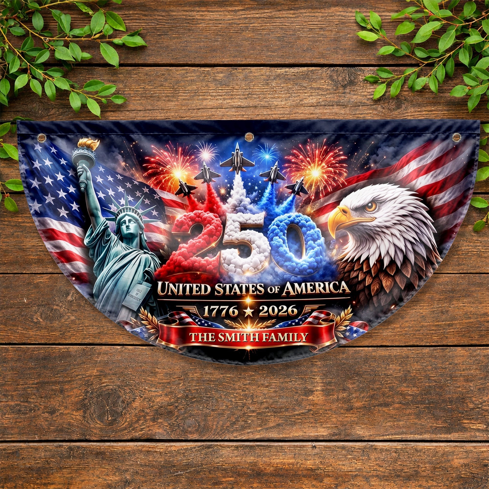Personalized Non-Pleated Fan Flag Custom Family Name 4th of July Decoration