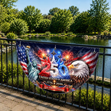 Load image into Gallery viewer, Personalized Non-Pleated Fan Flag Custom Family Name 4th of July Decoration
