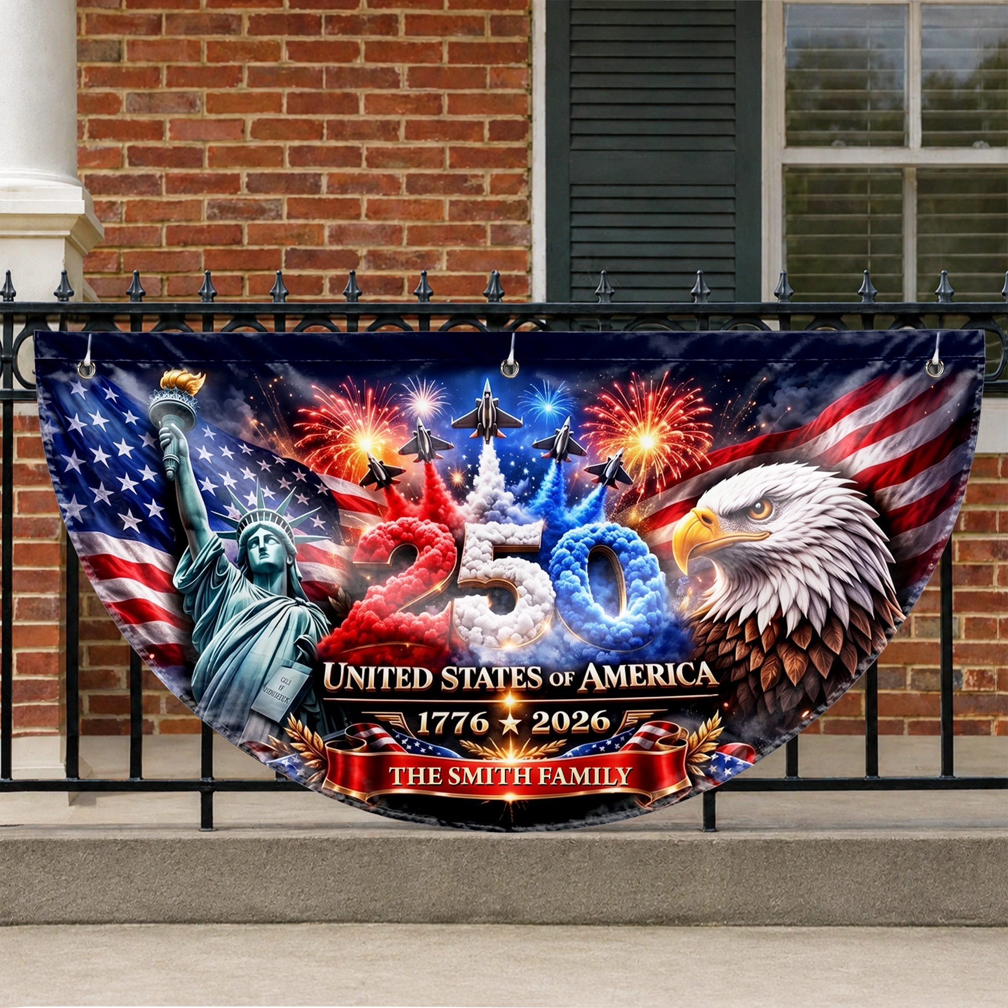 Personalized Non-Pleated Fan Flag Custom Family Name 4th of July Decoration