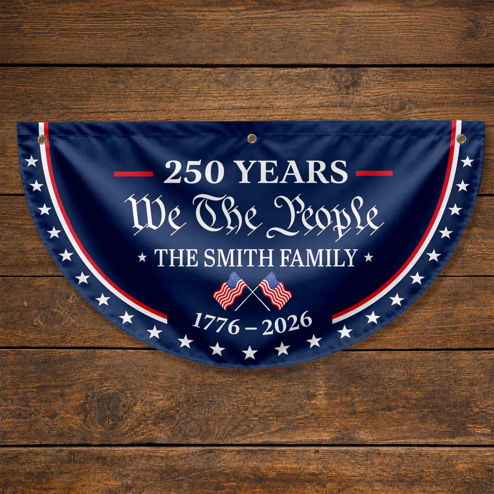 Personalized Non-Pleated Fan Flag Custom Family Name USA Gift