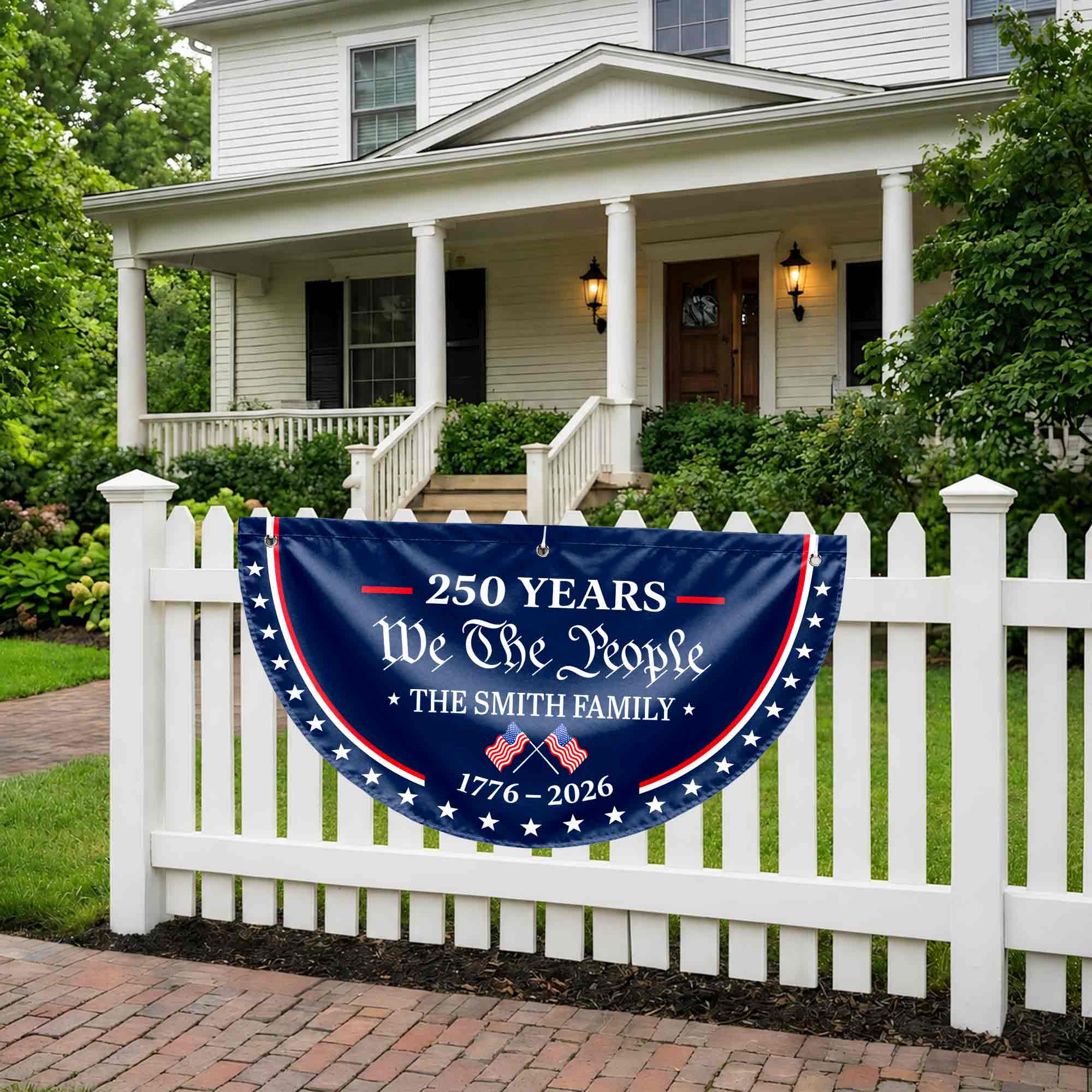 Personalized Non-Pleated Fan Flag Custom Family Name USA Gift