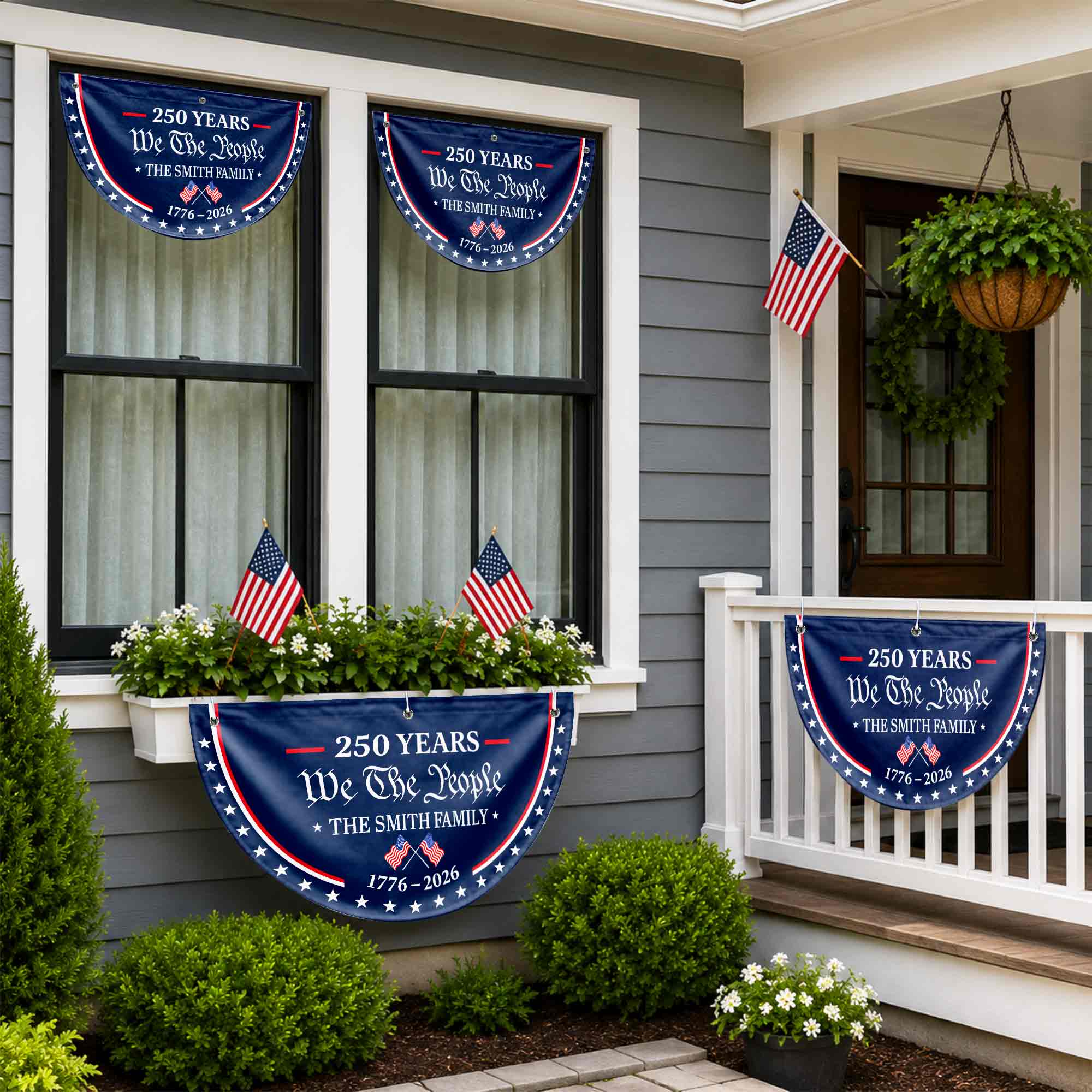Personalized Non-Pleated Fan Flag Custom Family Name USA Gift