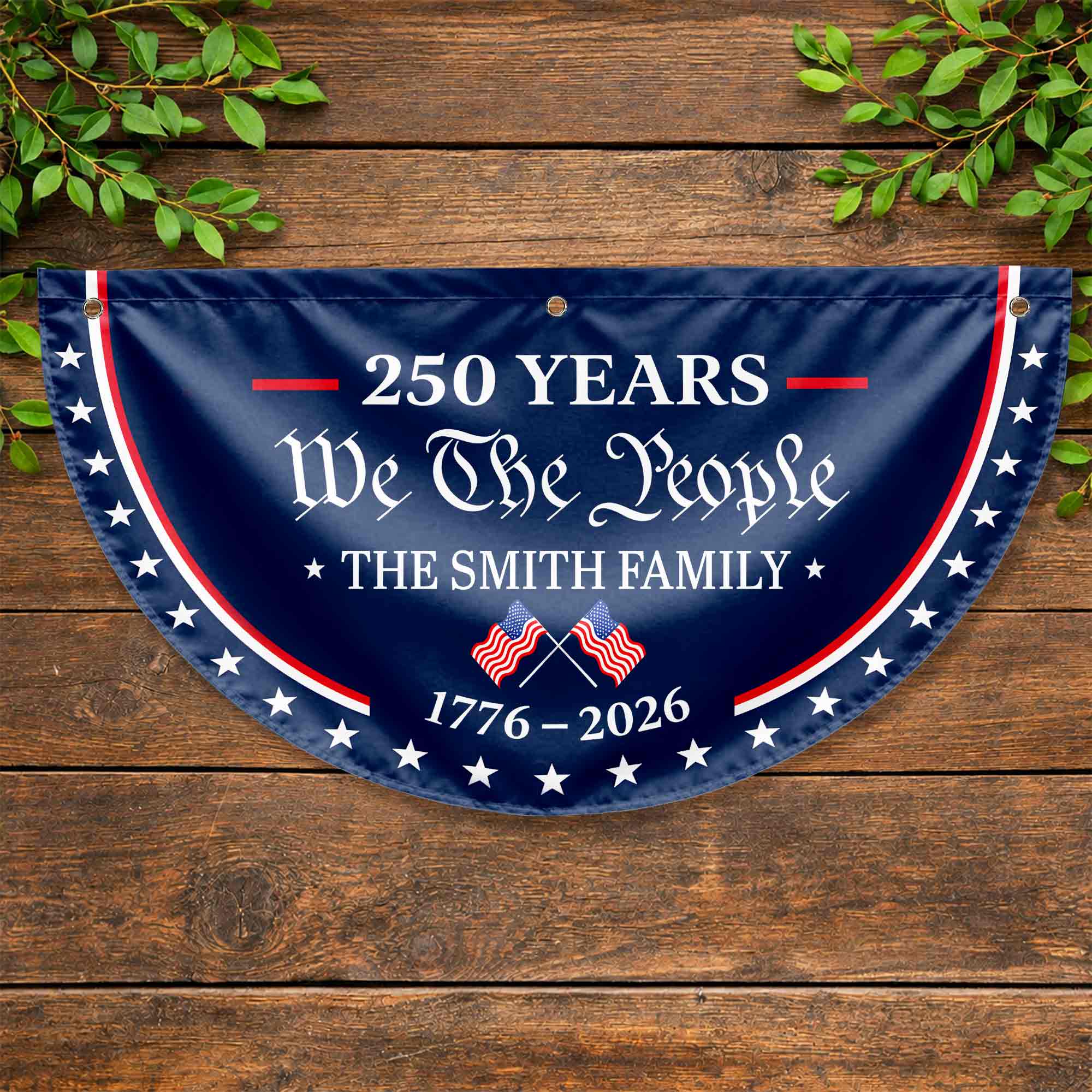 Personalized Non-Pleated Fan Flag Custom Family Name USA Gift