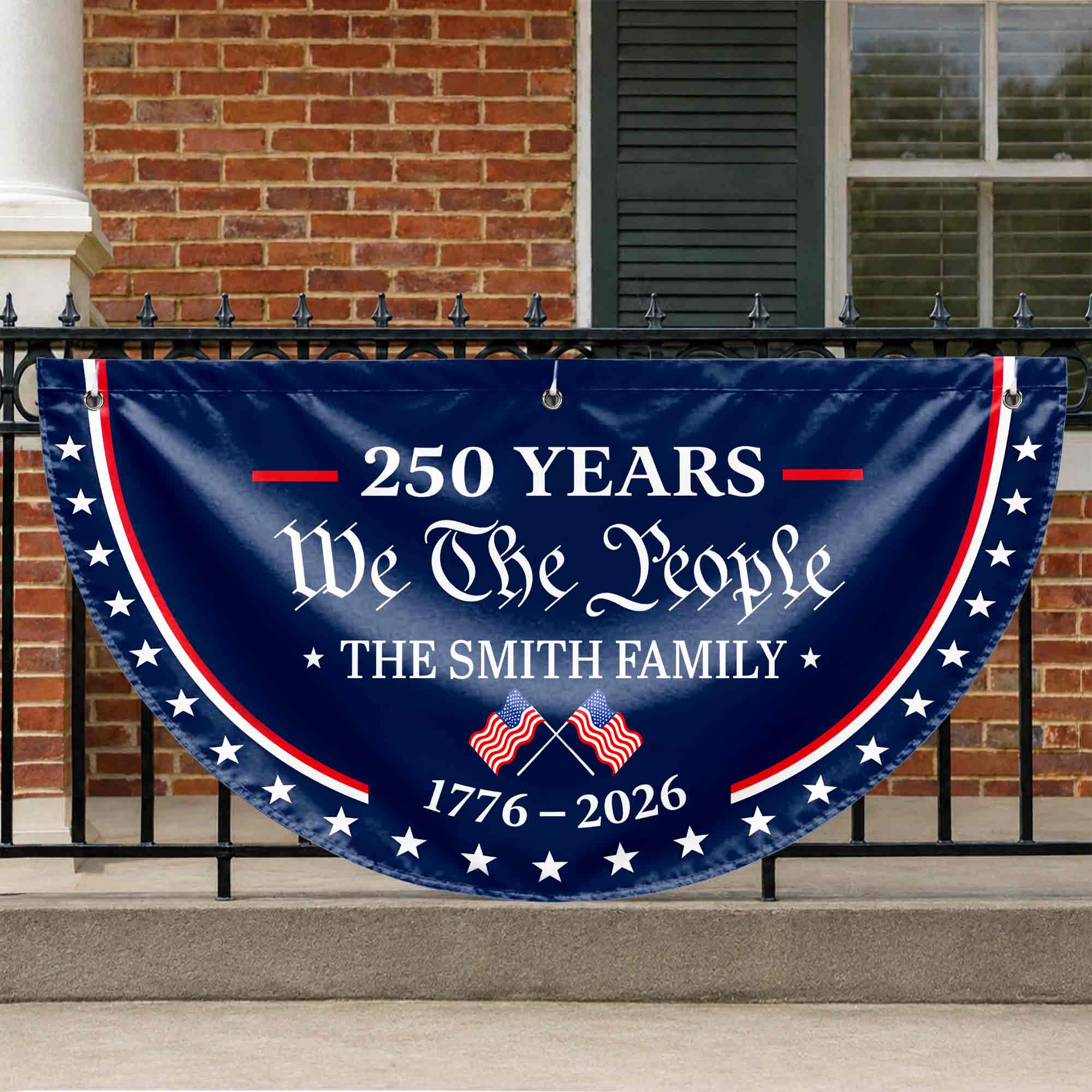 Personalized Non-Pleated Fan Flag Custom Family Name USA Gift