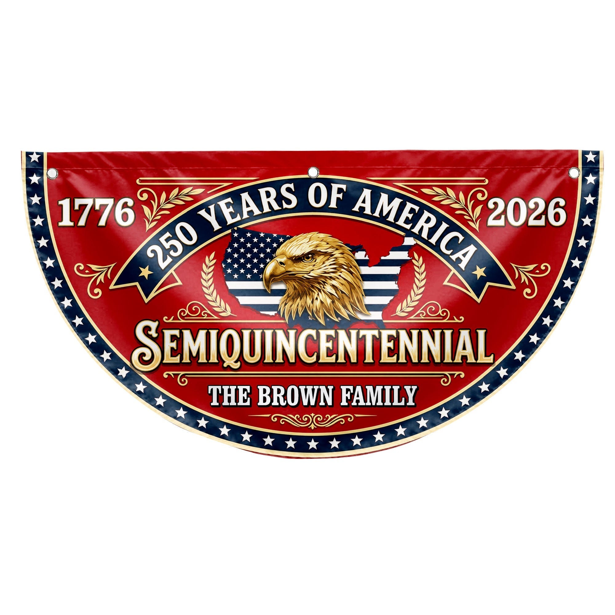 Personalized Non-Pleated Fan Flag Custom Family Name Eagle 250th Anniversary