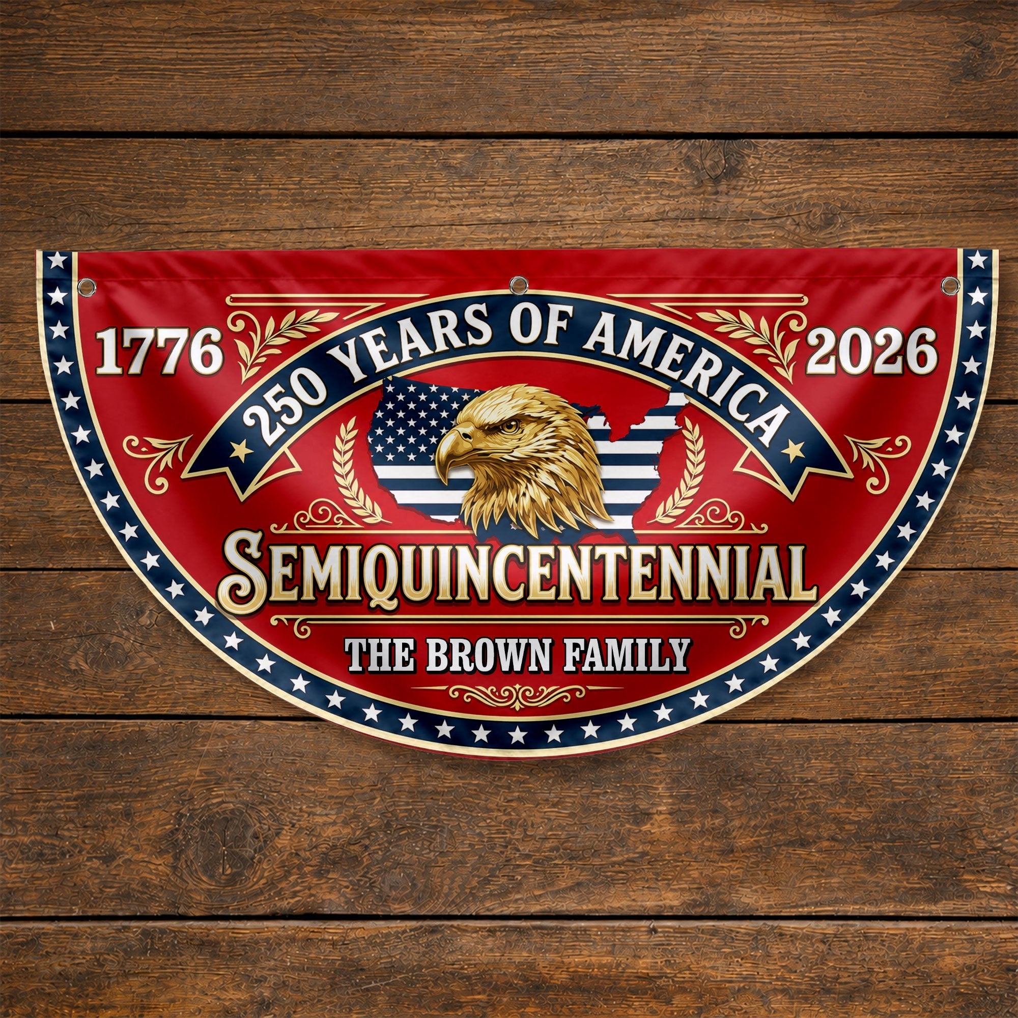 Personalized Non-Pleated Fan Flag Custom Family Name Eagle 250th Anniversary
