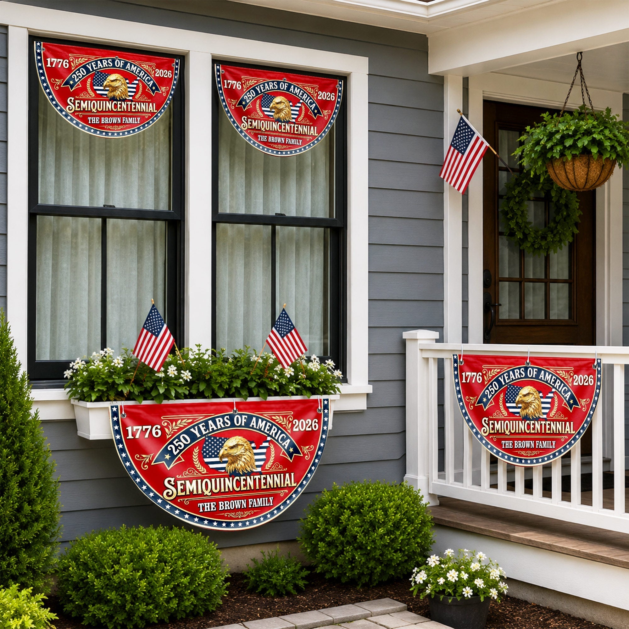 Personalized Non-Pleated Fan Flag Custom Family Name Eagle 250th Anniversary
