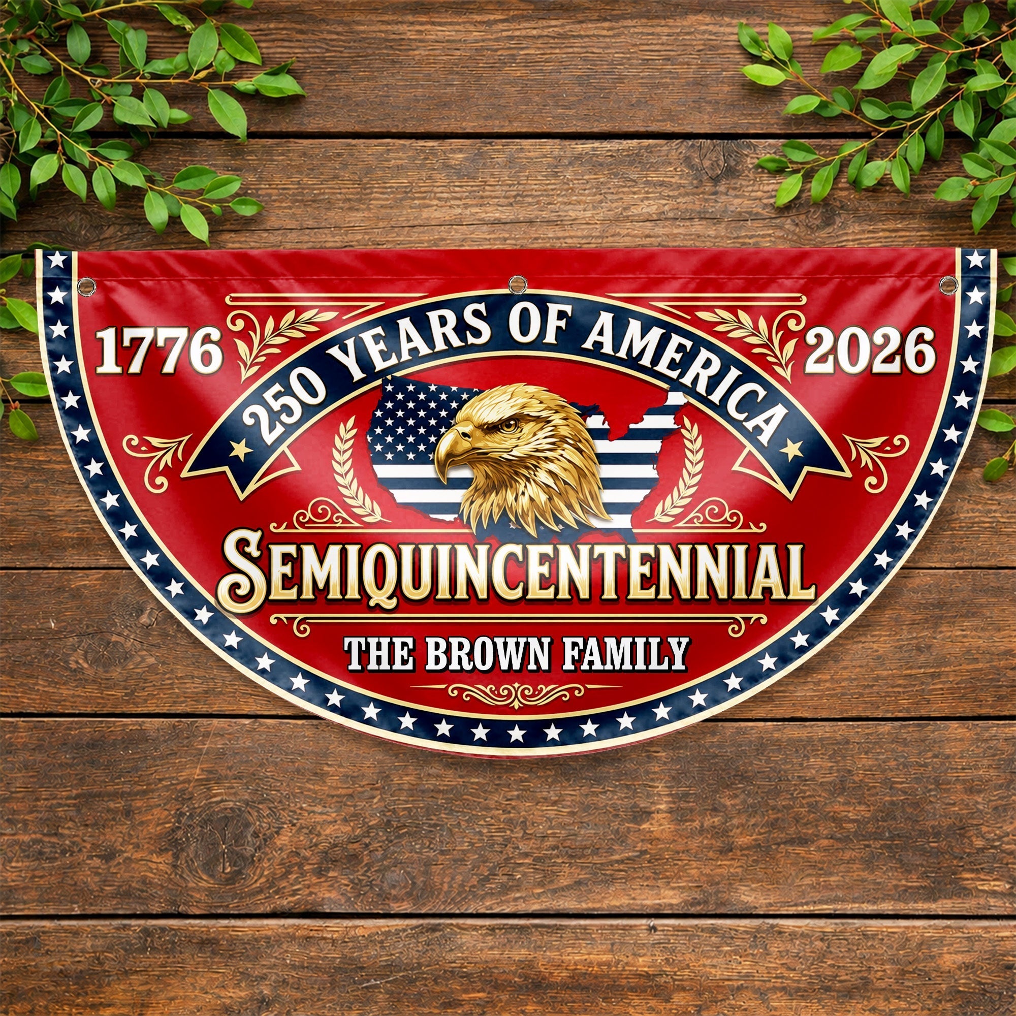 Personalized Non-Pleated Fan Flag Custom Family Name Eagle 250th Anniversary