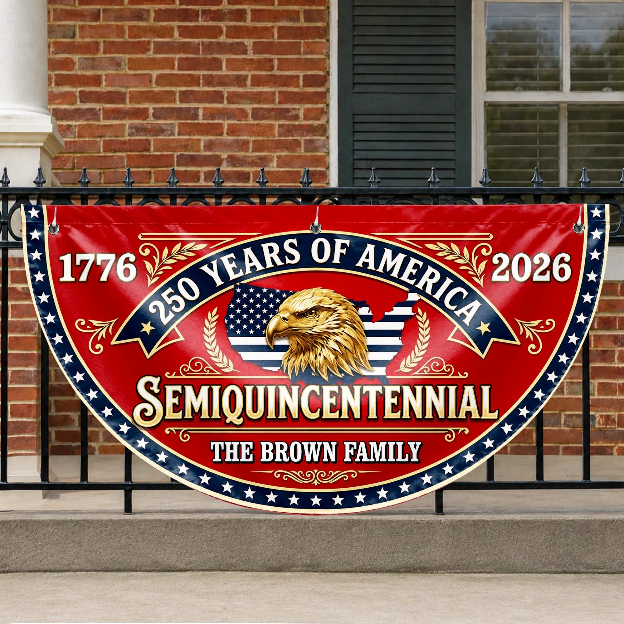 Personalized Non-Pleated Fan Flag Custom Family Name Eagle 250th Anniversary