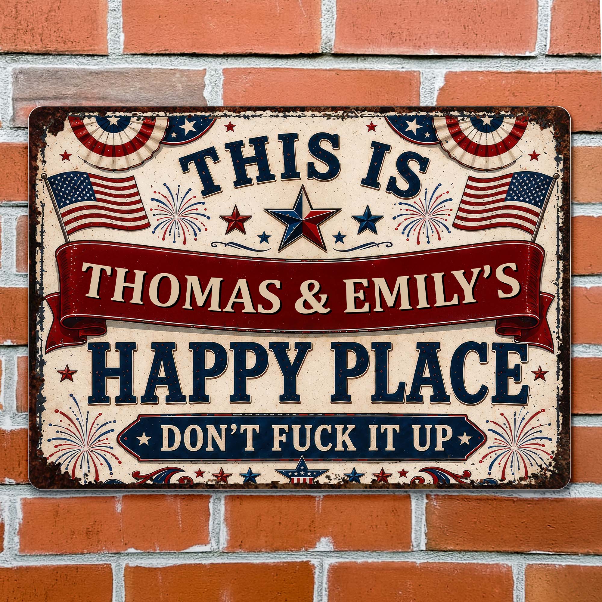 Personalized Metal Sign Custom Name American Flag Gift