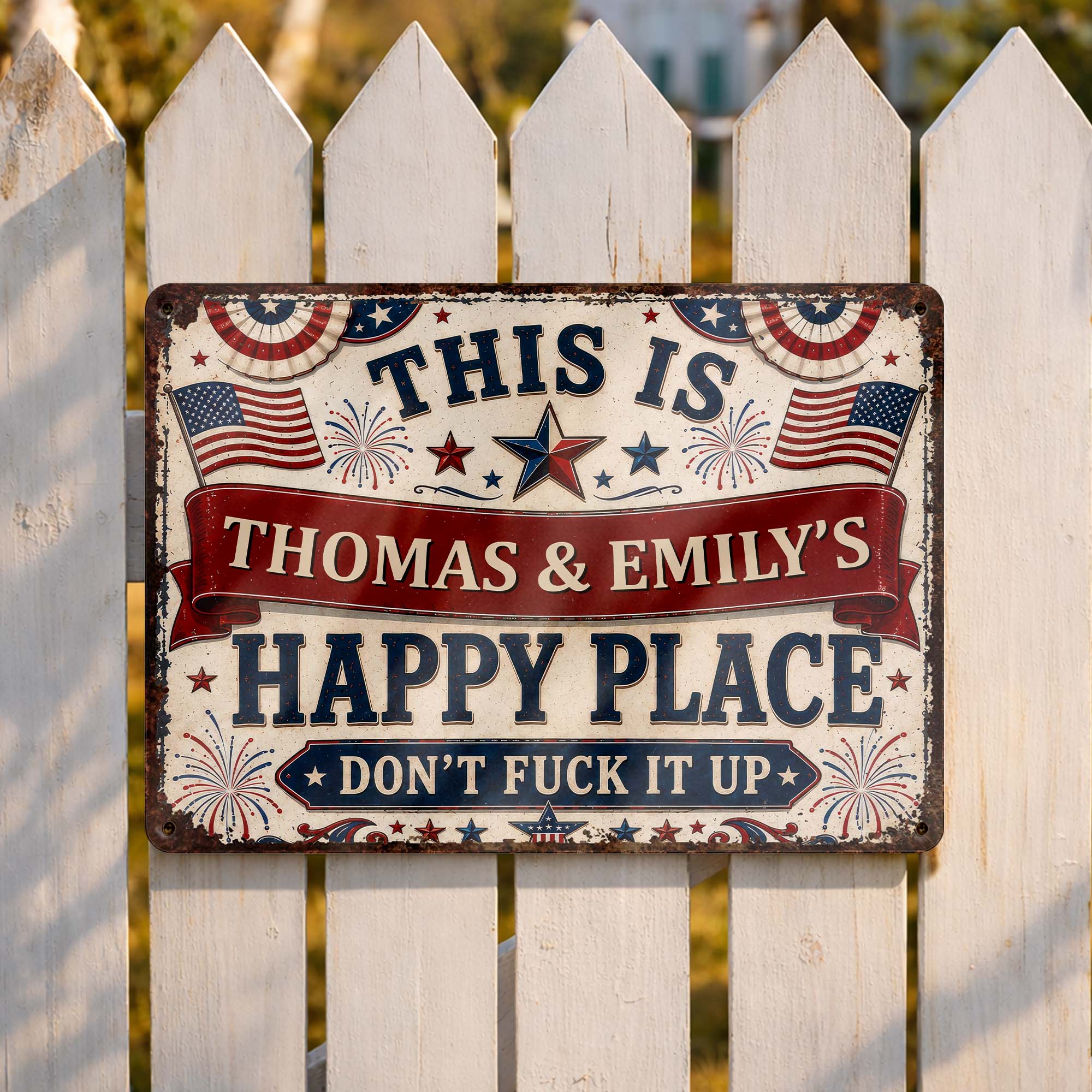 Personalized Metal Sign Custom Name American Flag Gift