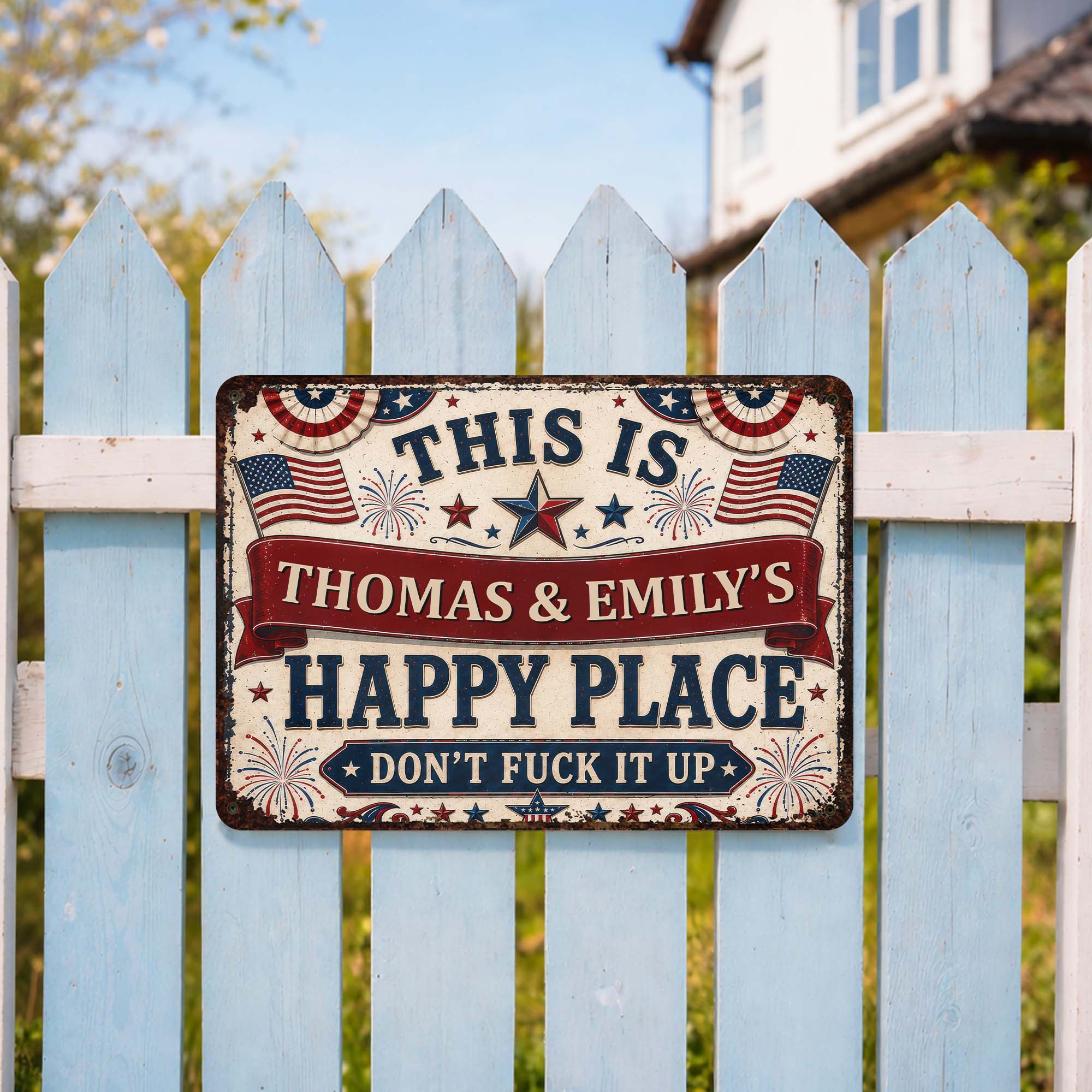 Personalized Metal Sign Custom Name American Flag Gift