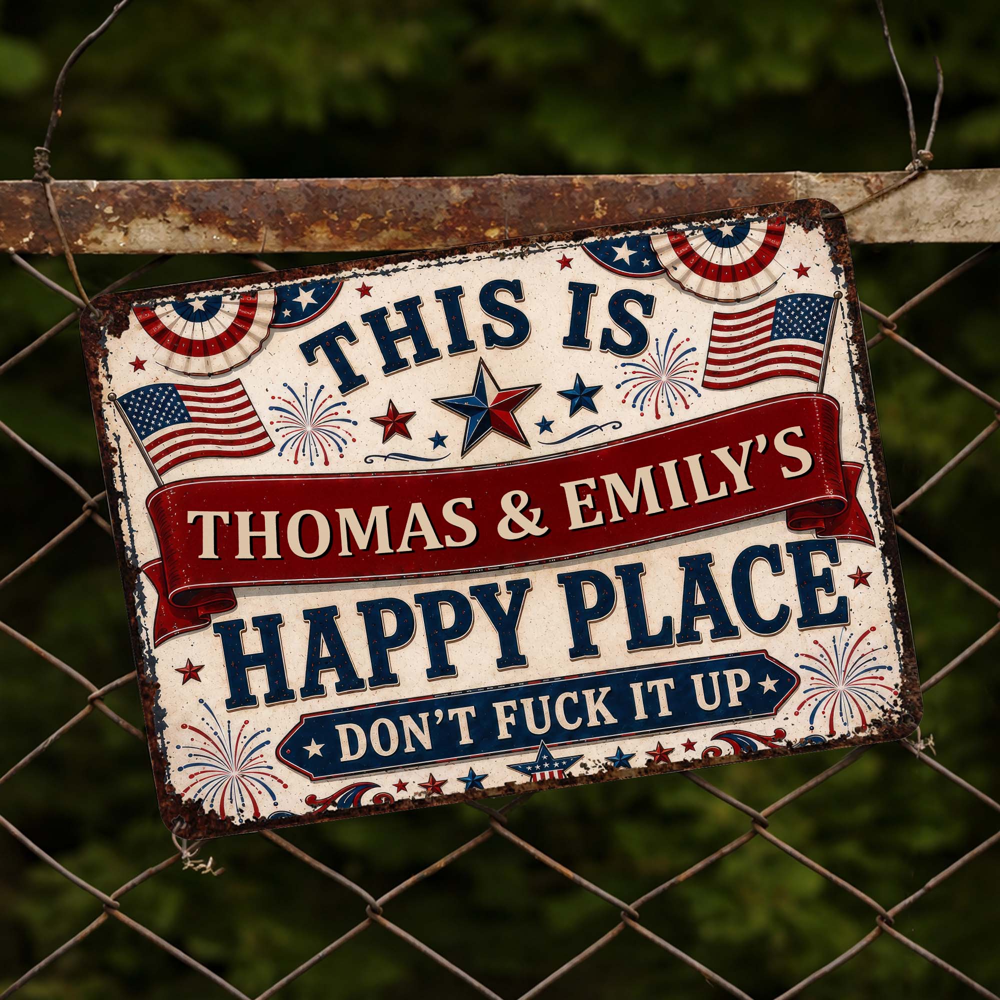Personalized Metal Sign Custom Name American Flag Gift