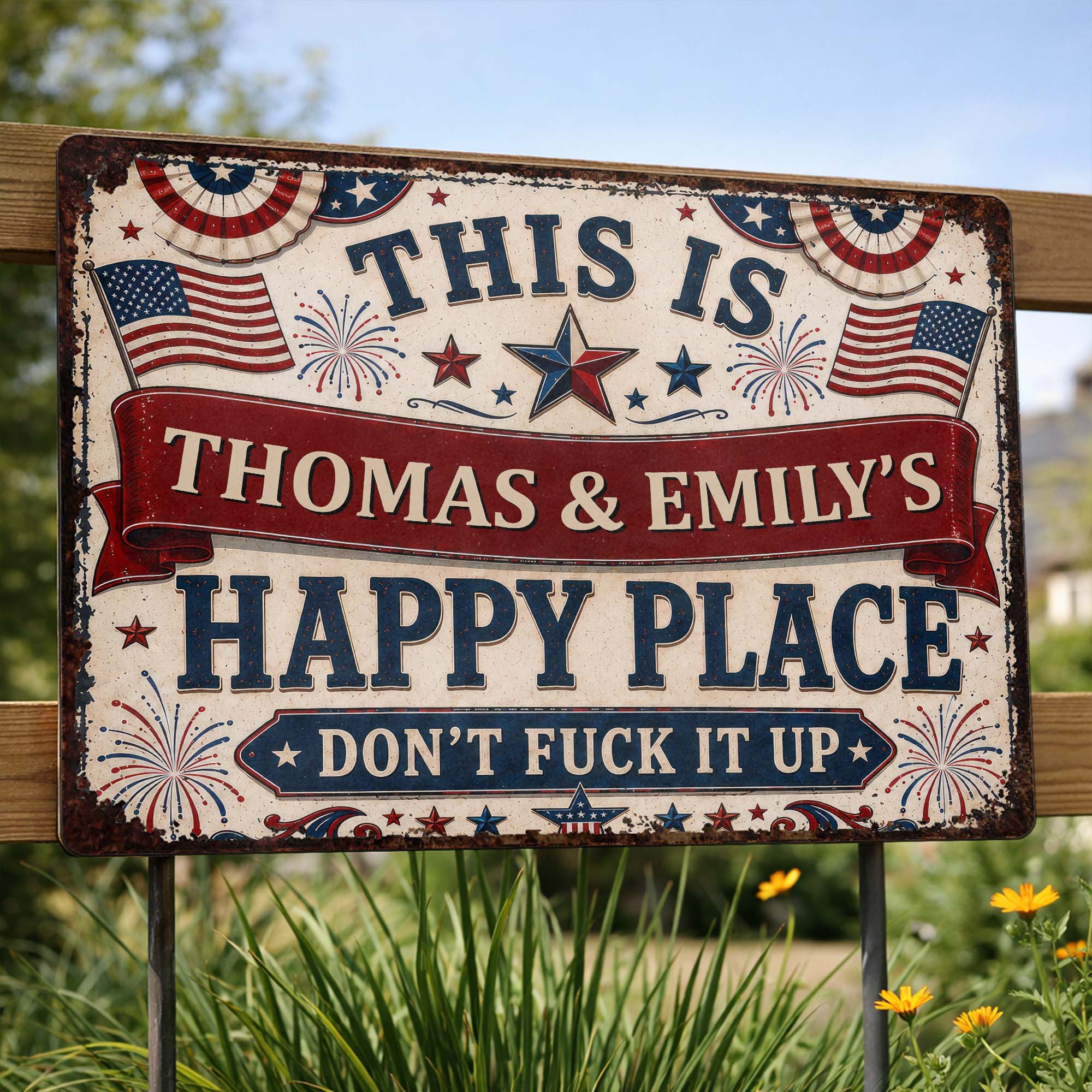 Personalized Metal Sign Custom Name American Flag Gift