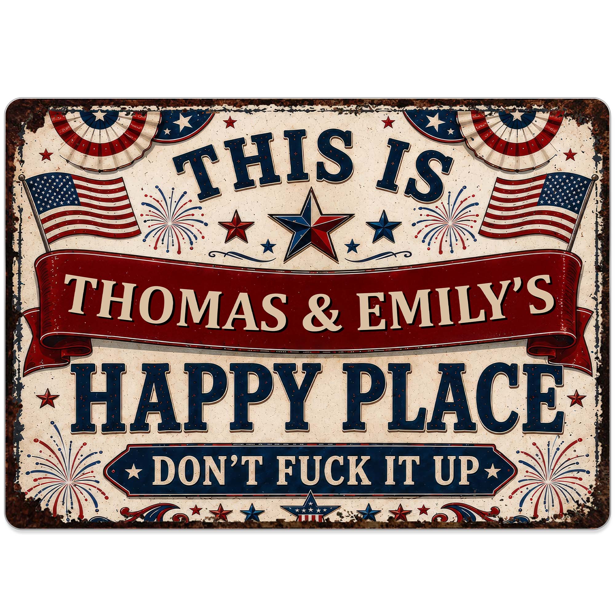 Personalized Metal Sign Custom Name American Flag Gift