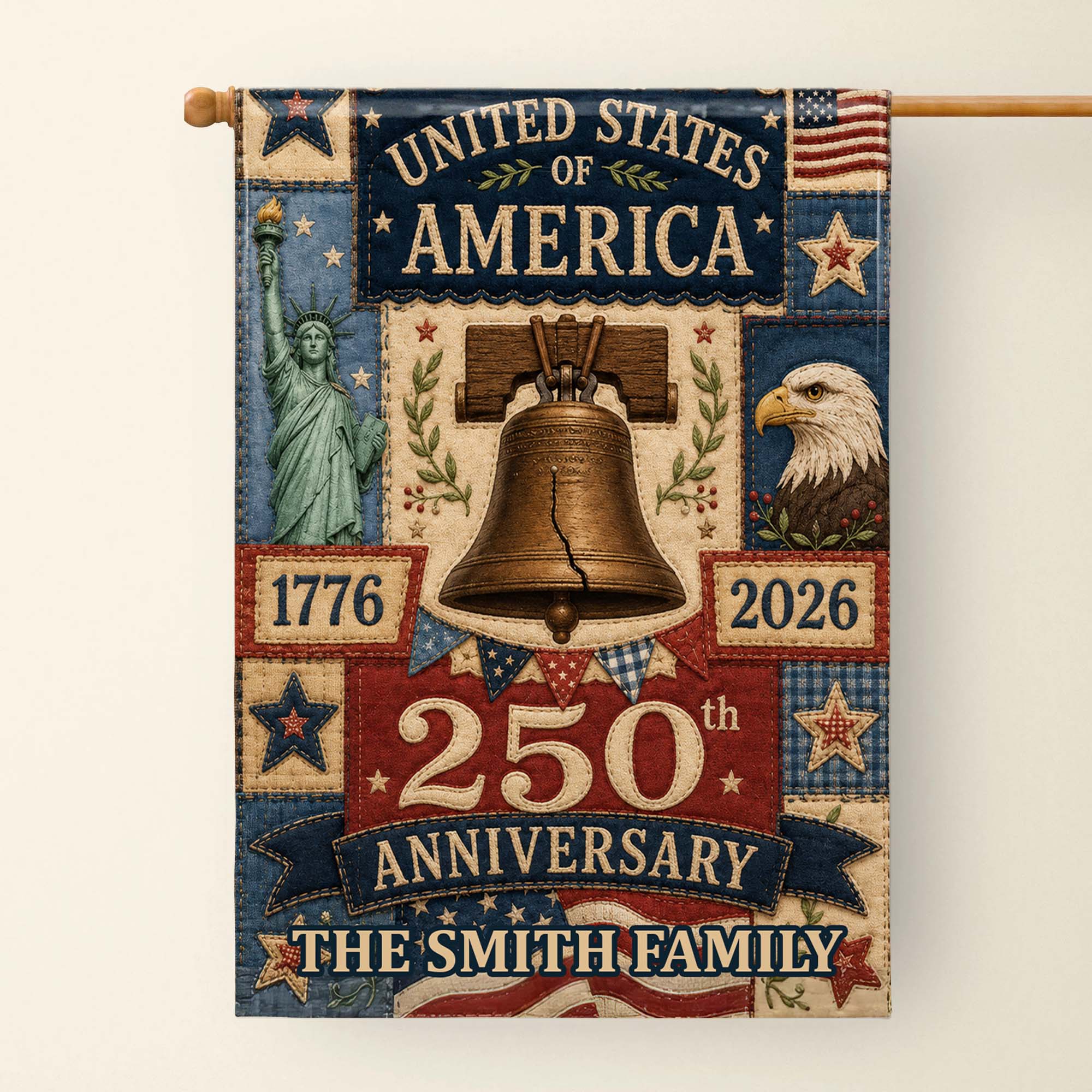Personalized 250th Anniversary Garden Flag Custom Family Name USA