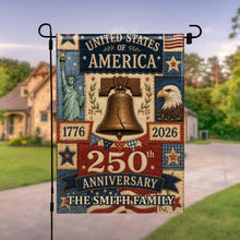 Load image into Gallery viewer, Personalized 250th Anniversary Garden Flag Custom Family Name USA

