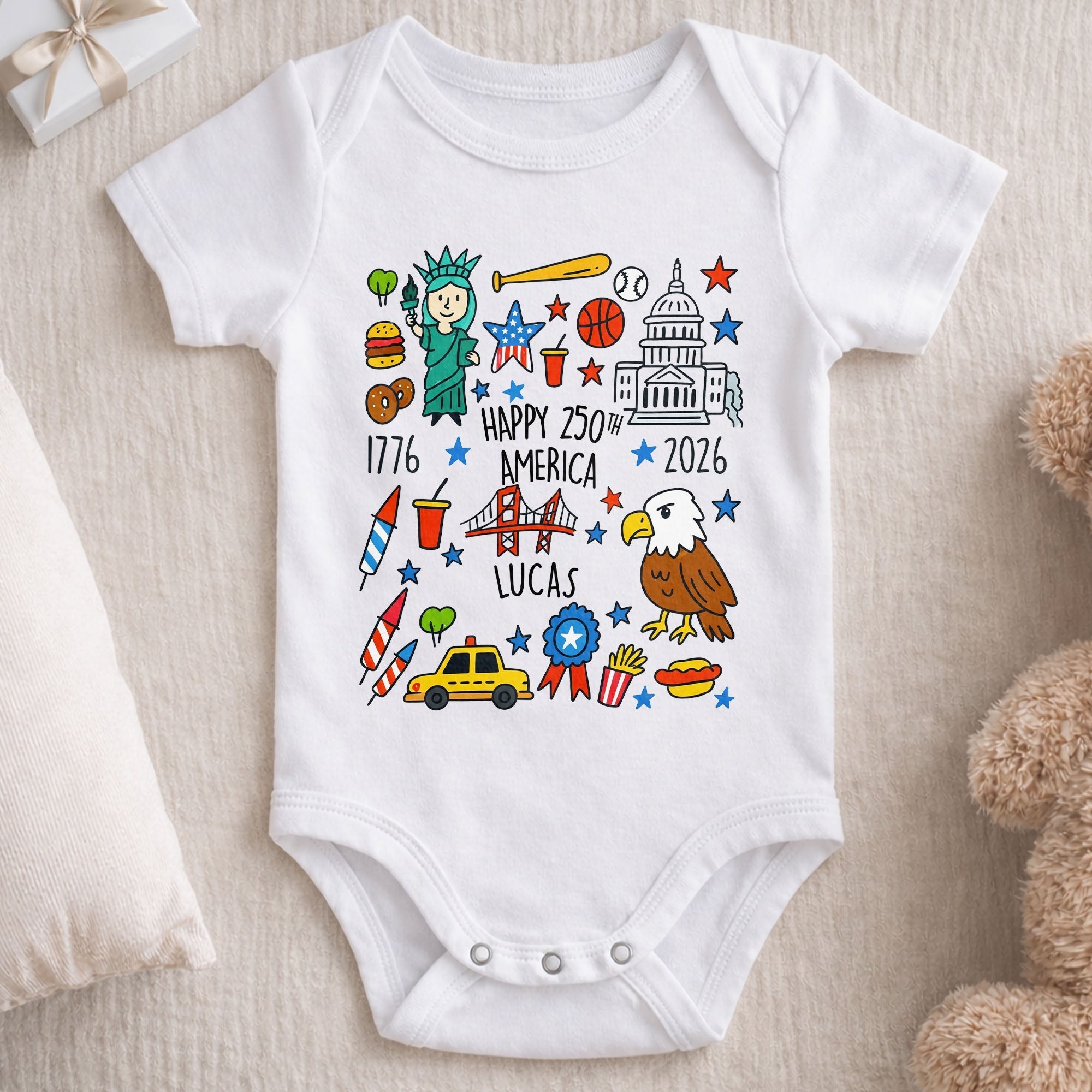 Personalized Baby Onesie Custom Name 4th of July Gift