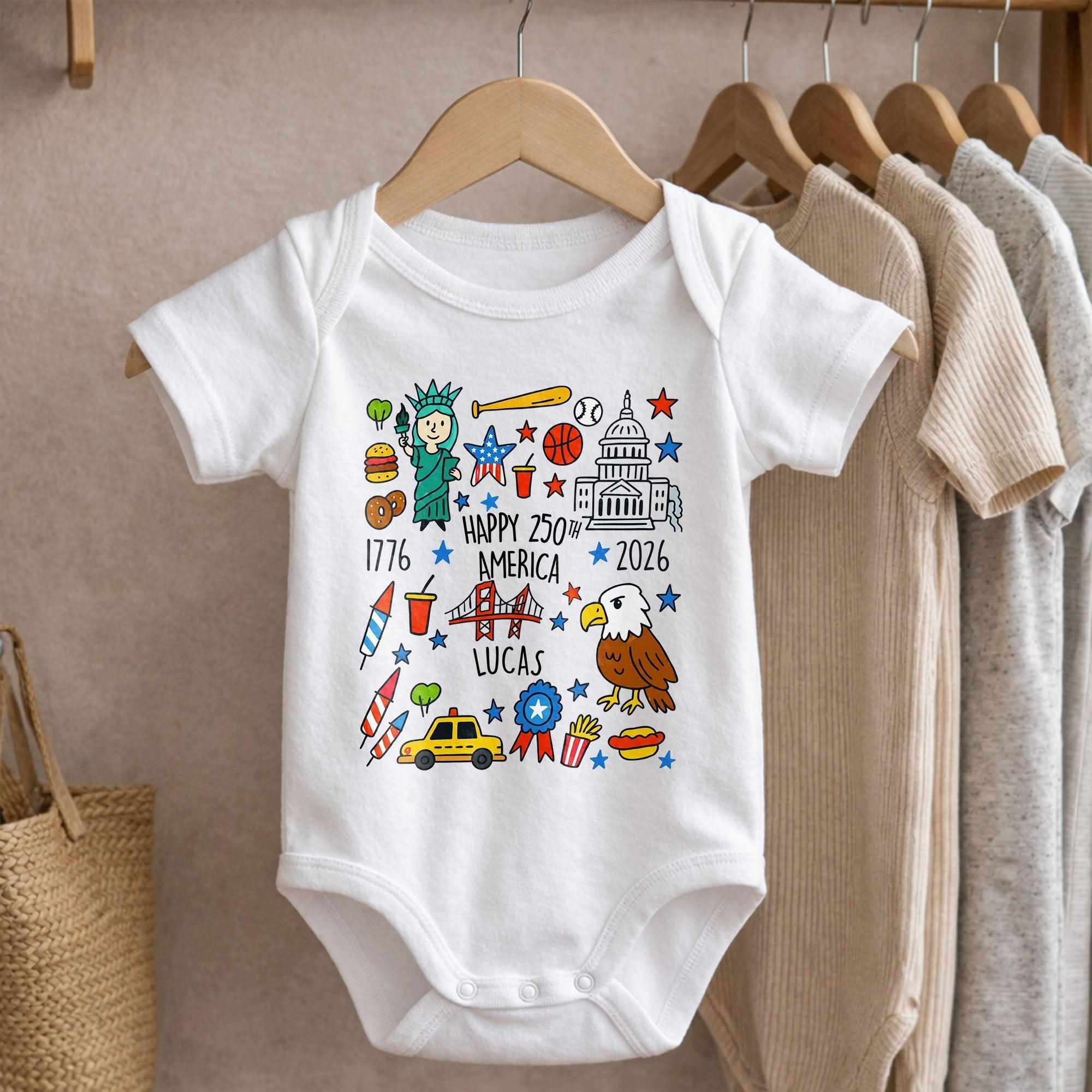 Personalized Baby Onesie Custom Name 4th of July Gift