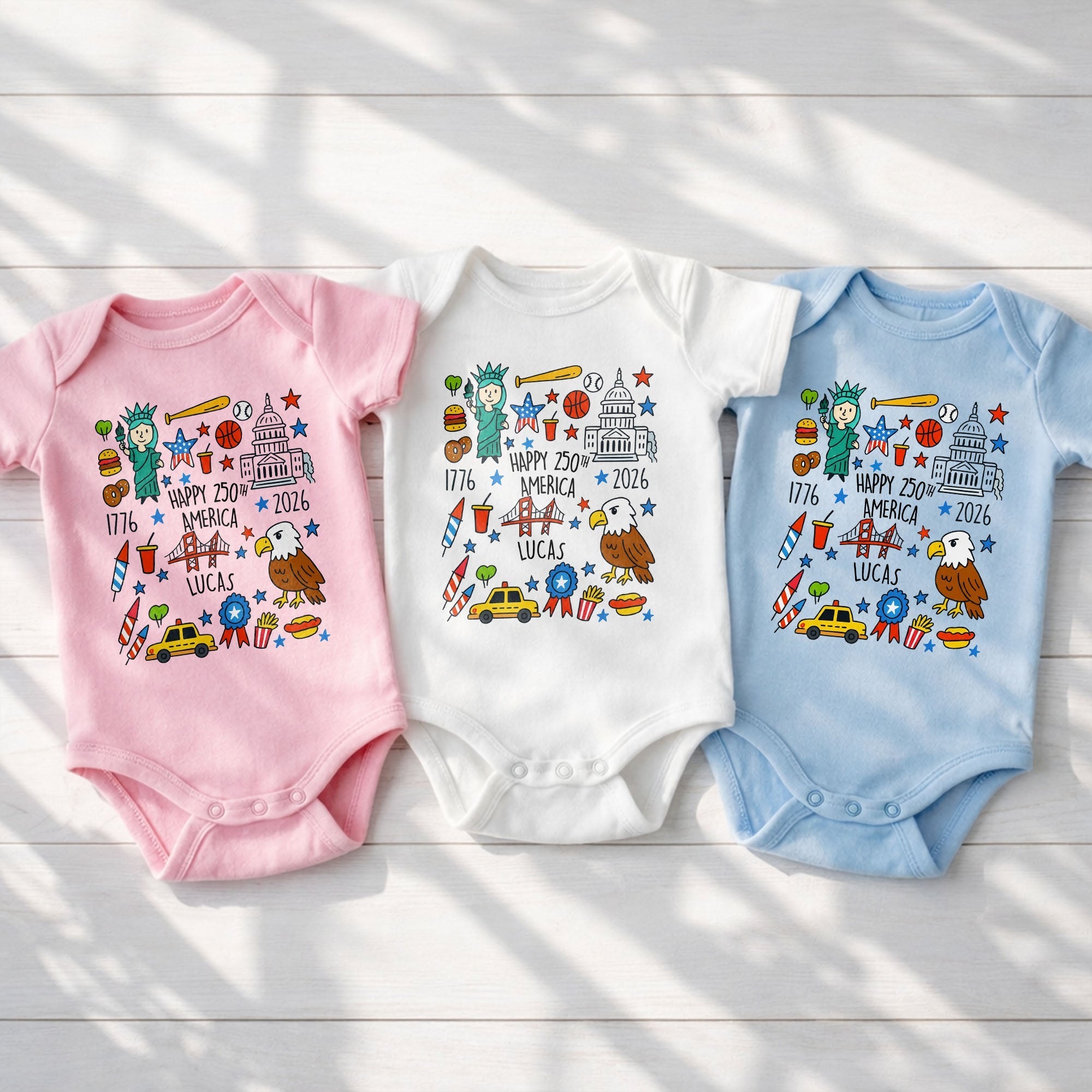 Personalized Baby Onesie Custom Name 4th of July Gift