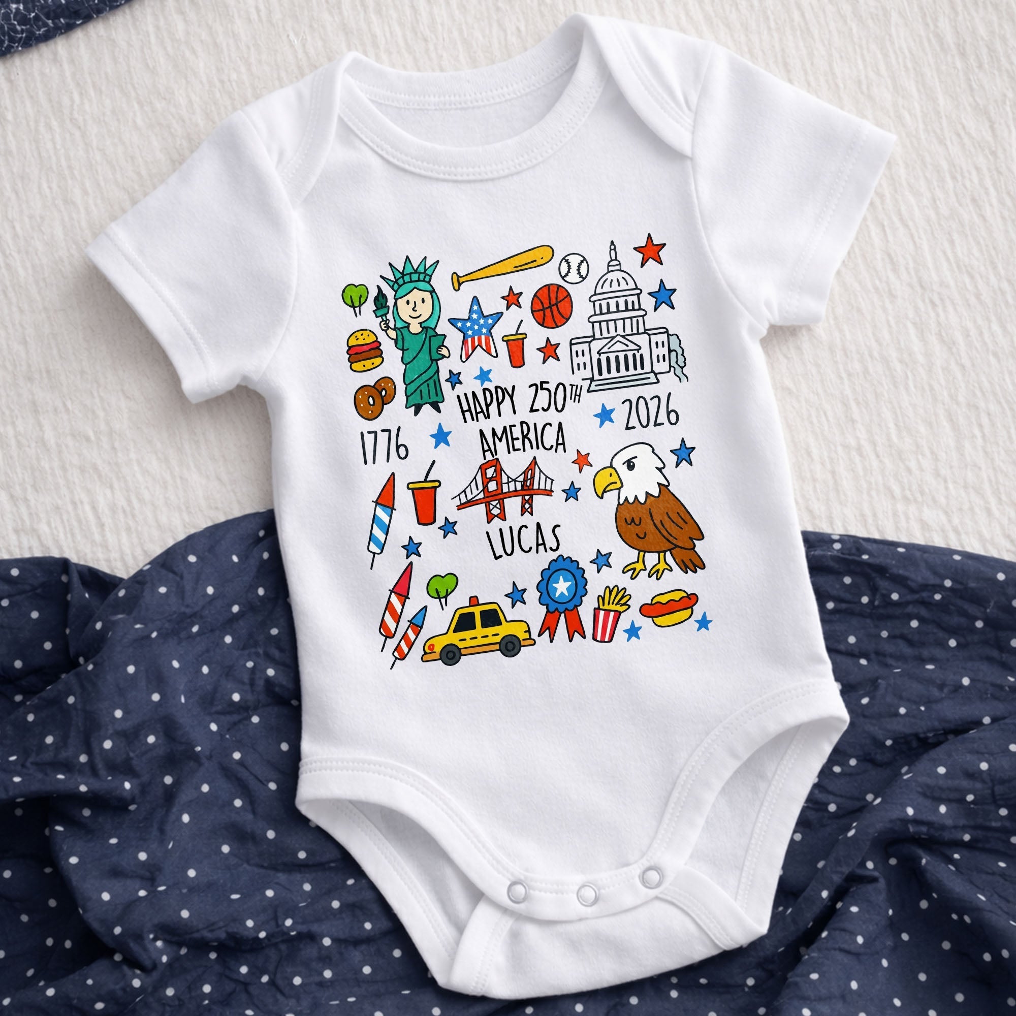 Personalized Baby Onesie Custom Name 4th of July Gift
