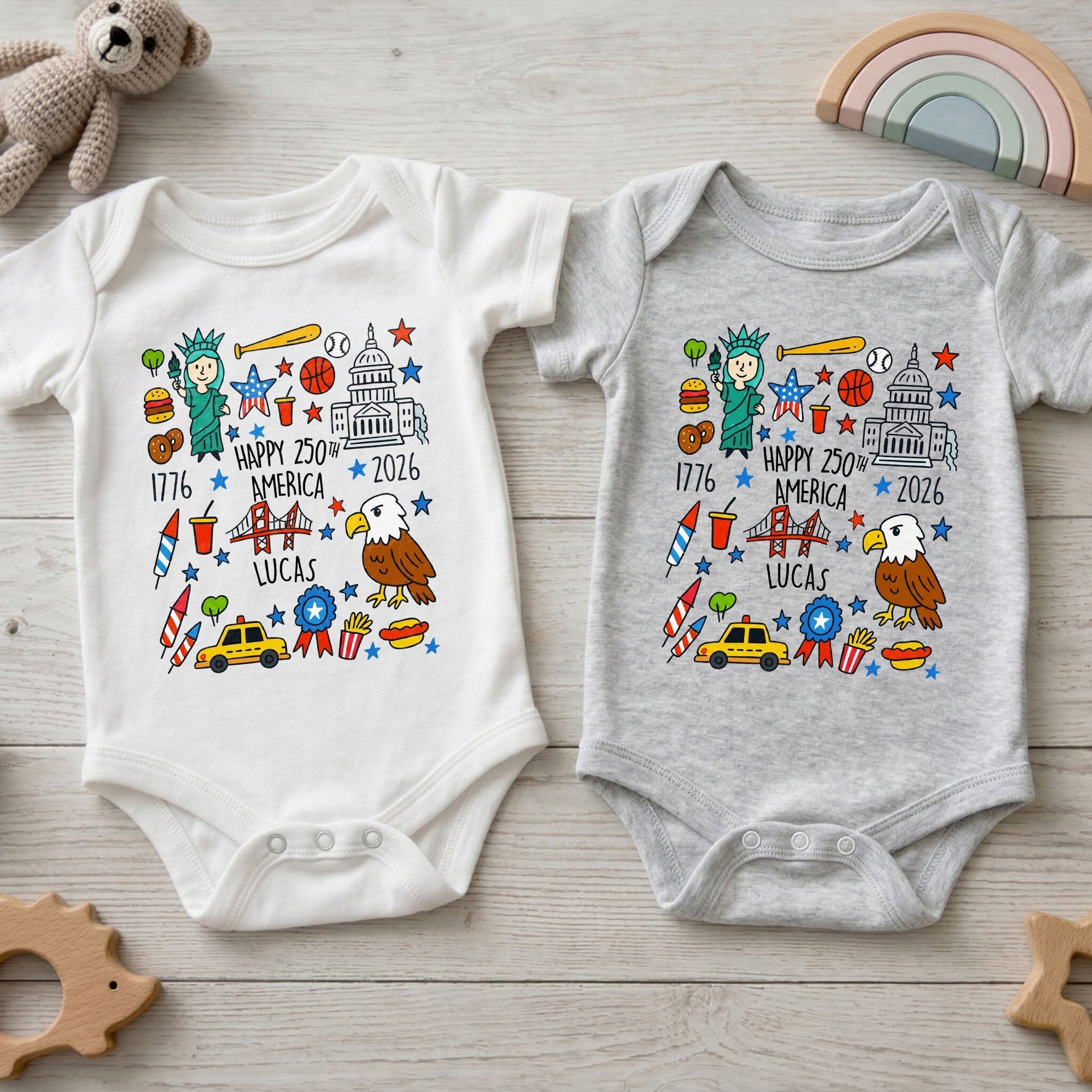 Personalized Baby Onesie Custom Name 4th of July Gift