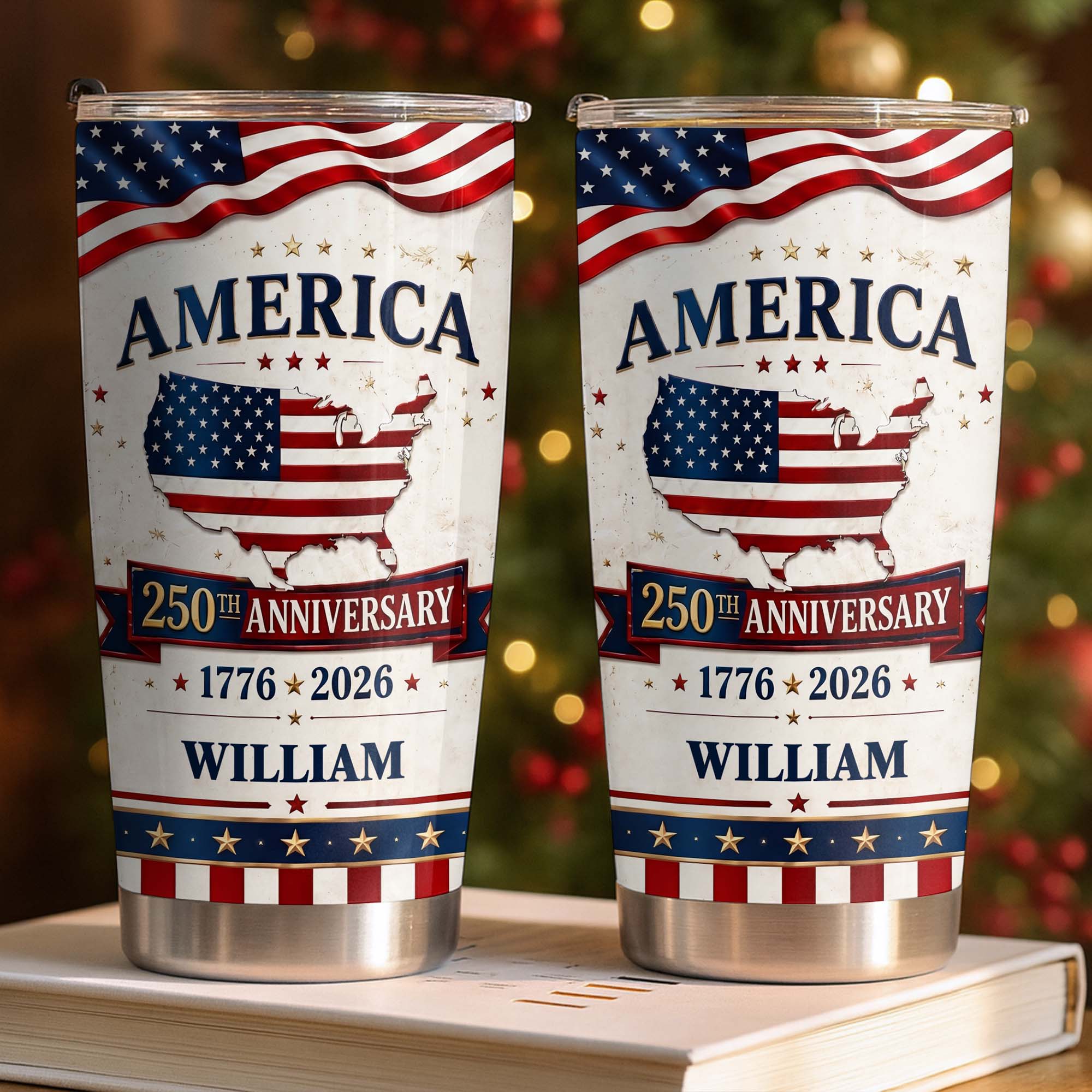 Personalized 20oz Stainless Steel Tumbler USA Map Flag Gift