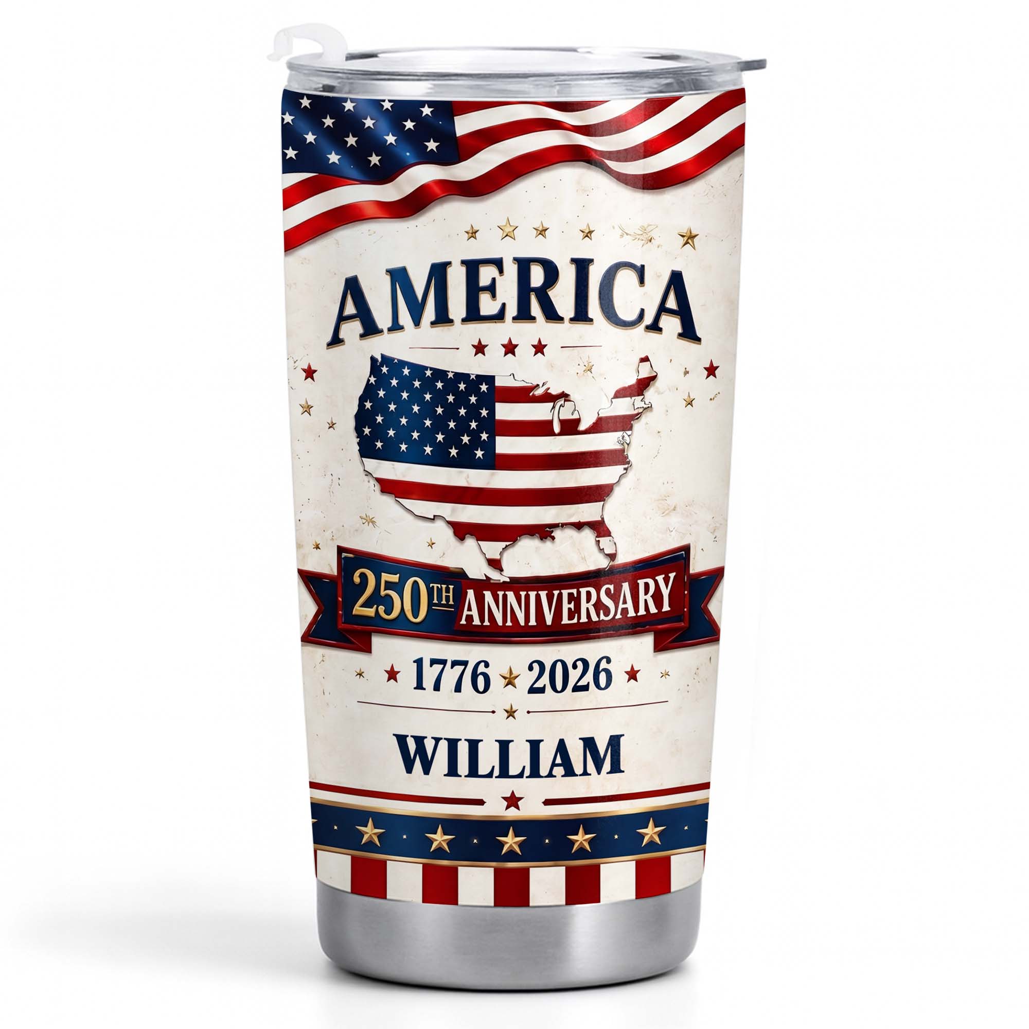 Personalized 20oz Stainless Steel Tumbler USA Map Flag Gift