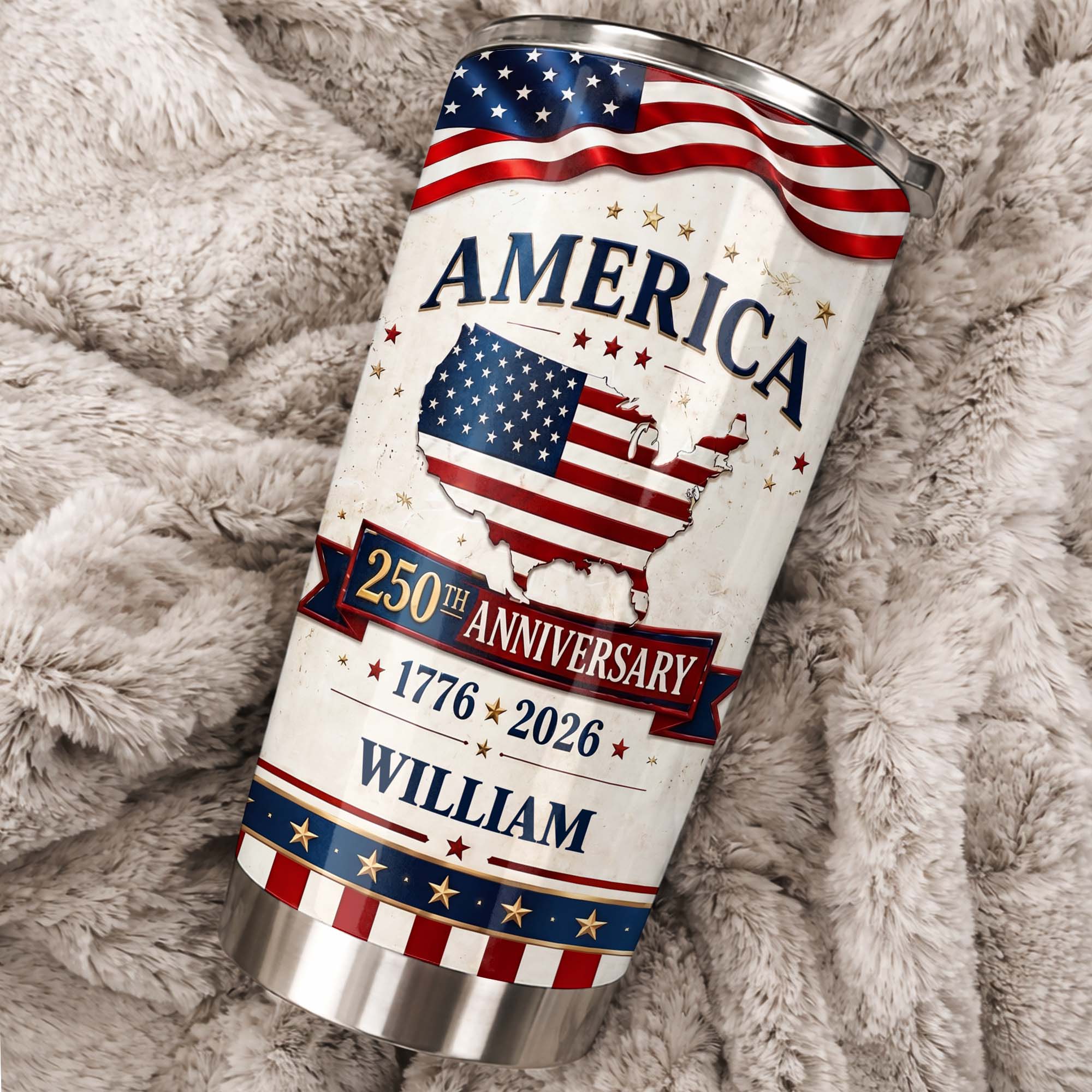 Personalized 20oz Stainless Steel Tumbler USA Map Flag Gift