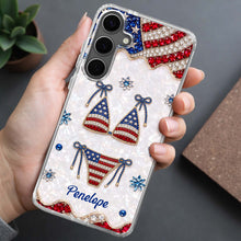 Load image into Gallery viewer, Personalized Clear Phone Case American Flag Gems Glam Gift
