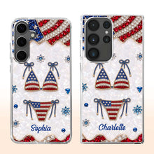 Load image into Gallery viewer, Personalized Clear Phone Case American Flag Gems Glam Gift

