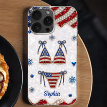 Load image into Gallery viewer, Personalized Clear Phone Case American Flag Gems Glam Gift
