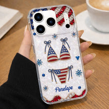 Load image into Gallery viewer, Personalized Clear Phone Case American Flag Gems Glam Gift
